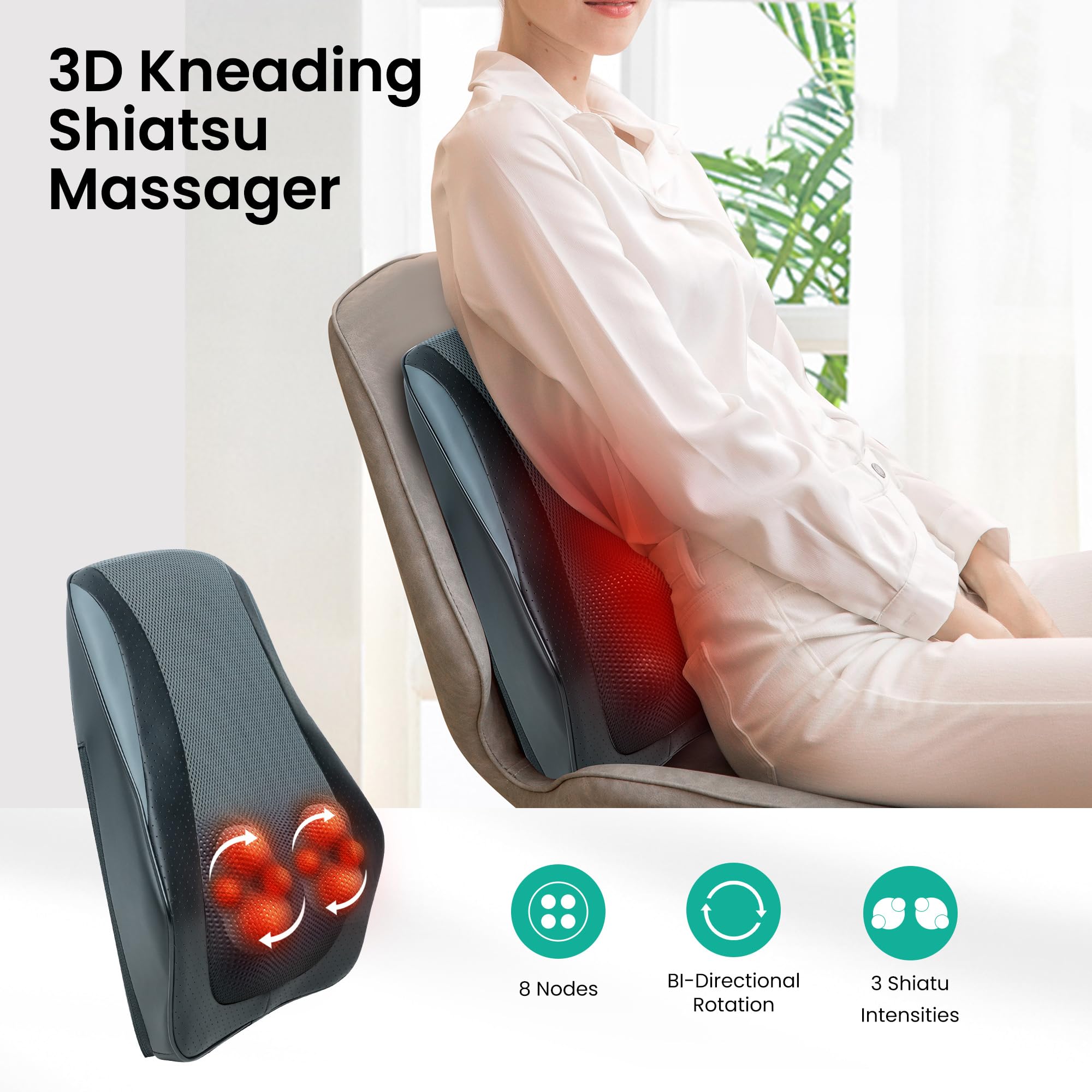 Snailax Christmas Gifts, Back Massager for Back Pain Deep Tissue, Shiatsu Lower Back Neck Massager with Heat, 3D Kneading Massage Pillow for Back Neck Shoulder Legs, Gifts for Mom, Dad, Women