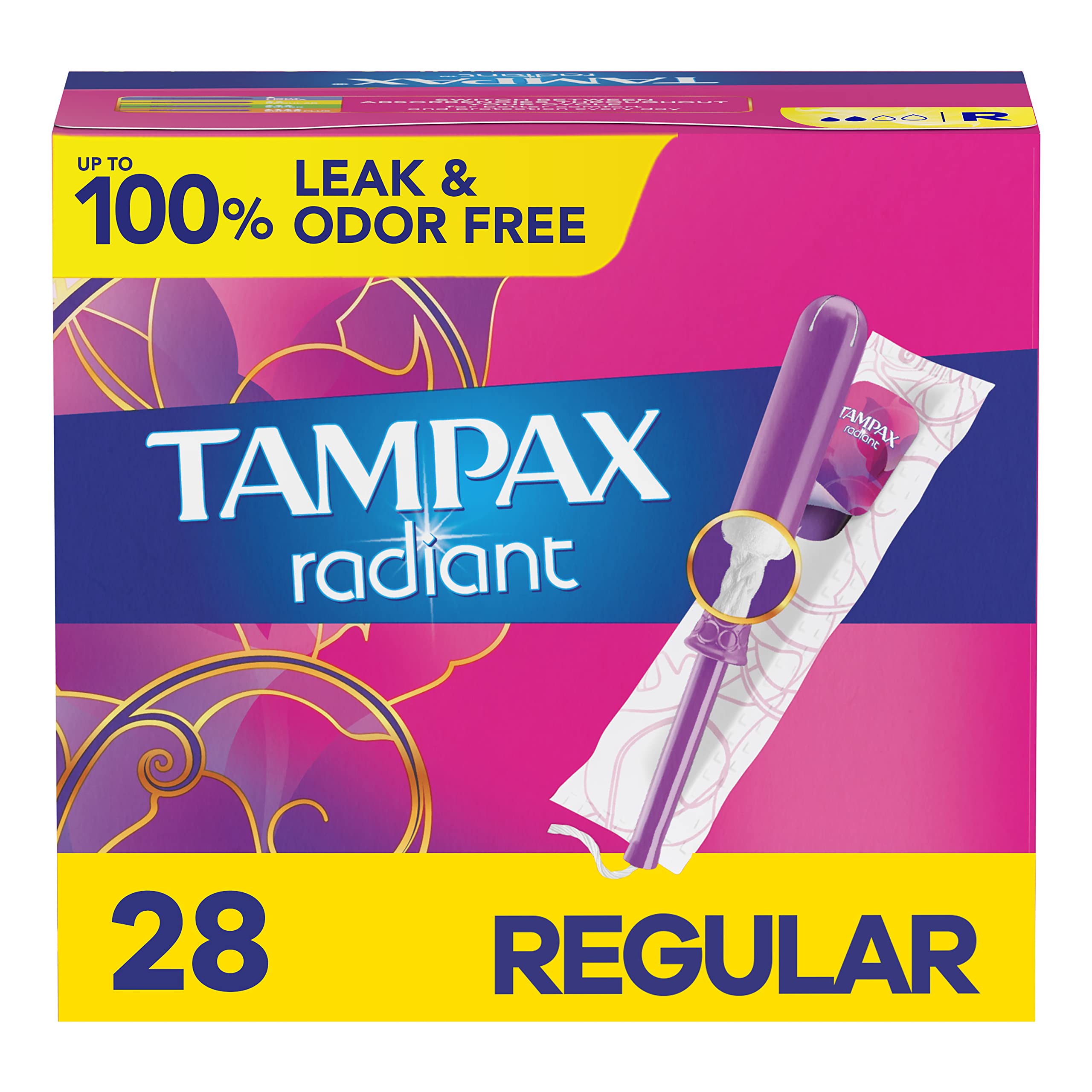 Tampax Radiant Tampons Regular Absorbency, Unscented, 28 Count