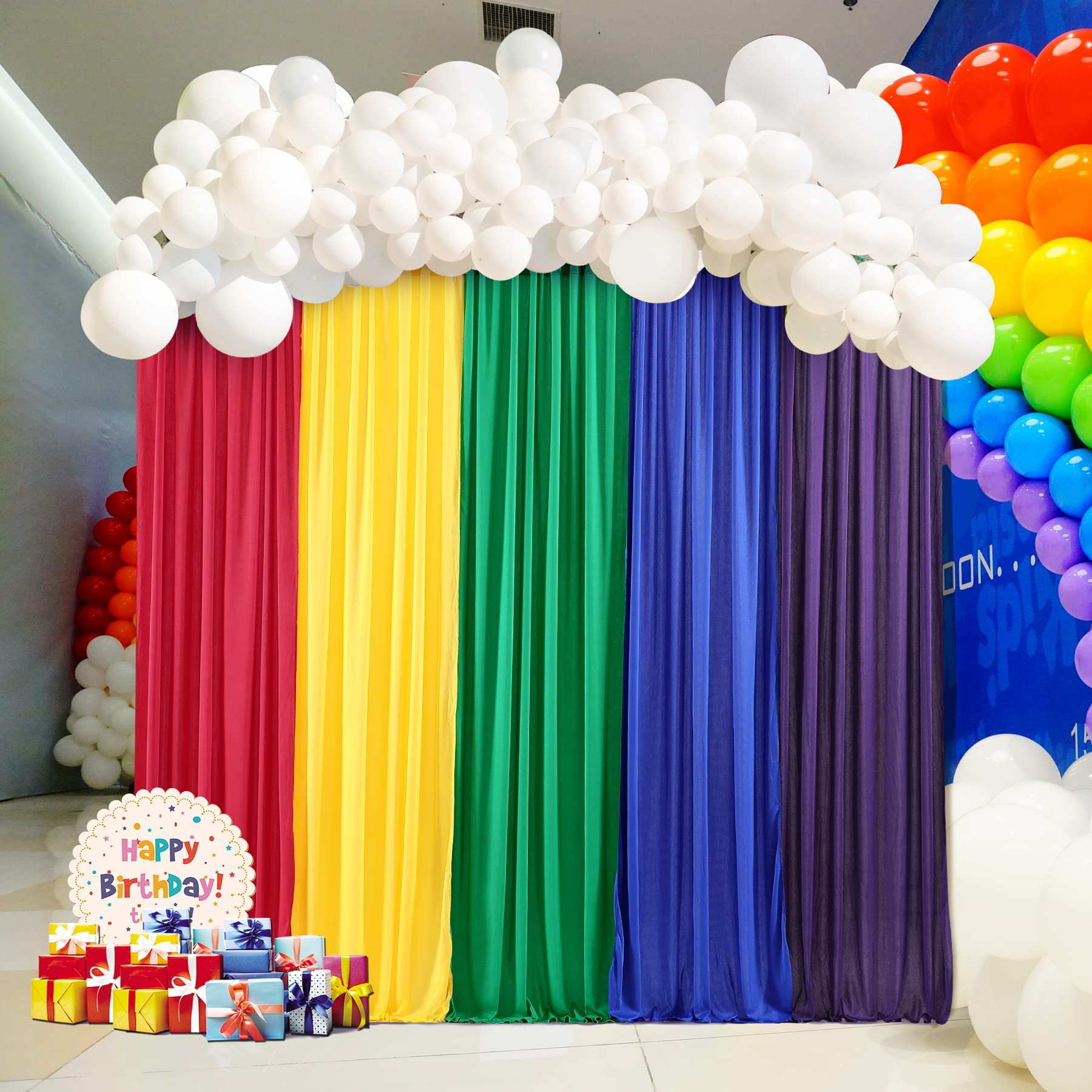 Rainbow Backdrop Curtains 25ft ×7ft Rainbow Birthday Decorations for Unicorn Birthday Party Baby Shower Girl Decorations 10 Panels