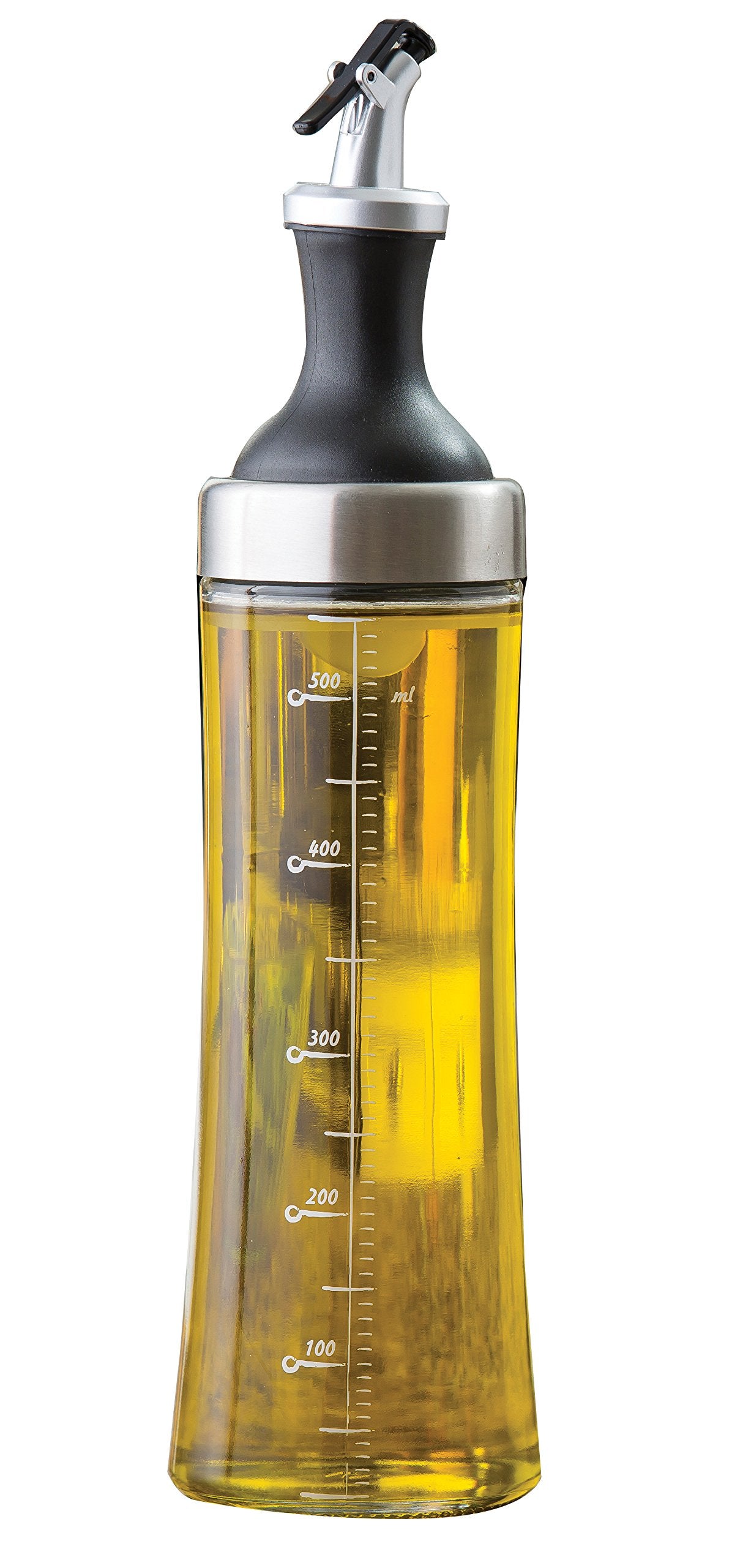 Tablecraft Olive Oil Infuser, Glass with Plastic & Metal Pour Spout Top, Clear, Model: