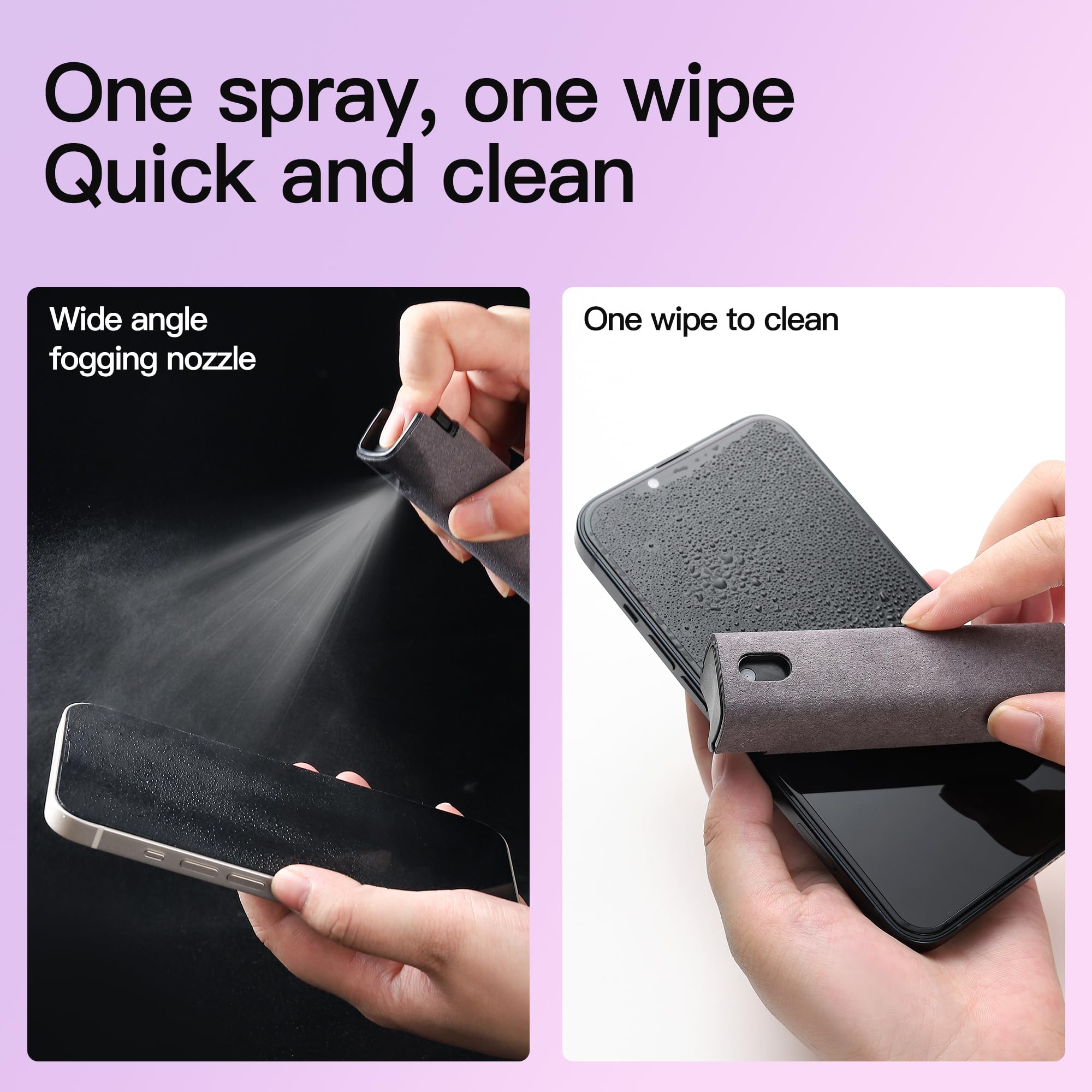 CUIUD Touchscreen Screen Cleaner Kit 2 Pcs, Phone, Tablet and Car Screen Cleaner, Two in One Spray and Microfiber Cloth(Grey&Pink)