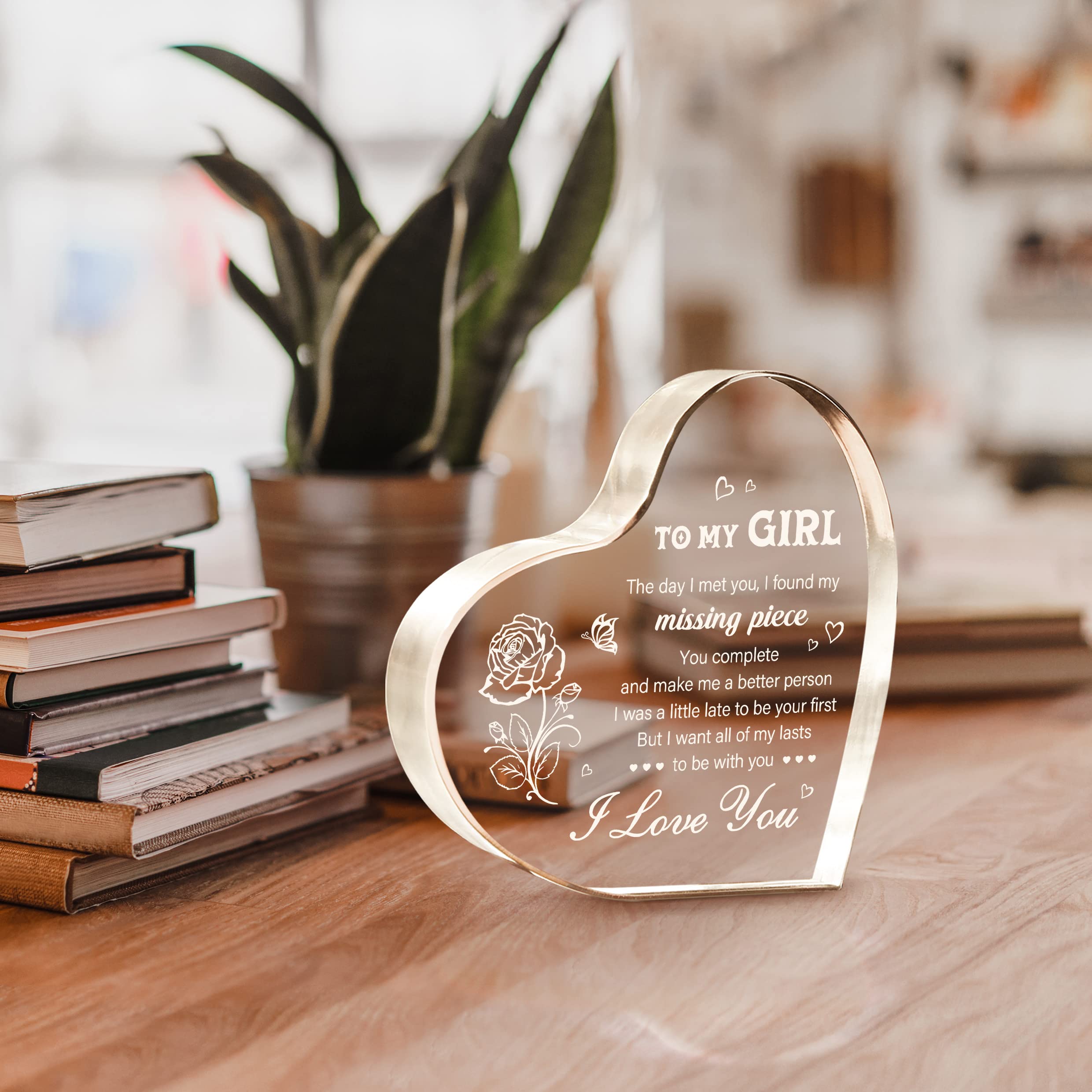 Milcier Gifts for Girlfriend, Valentine's Day Gifts for Her - To My Girl Heart Shaped Acrylic Block - Birthday Gifts for Girlfriend Wife, I Love You Gifts for Her Anniversary Gf Gifts