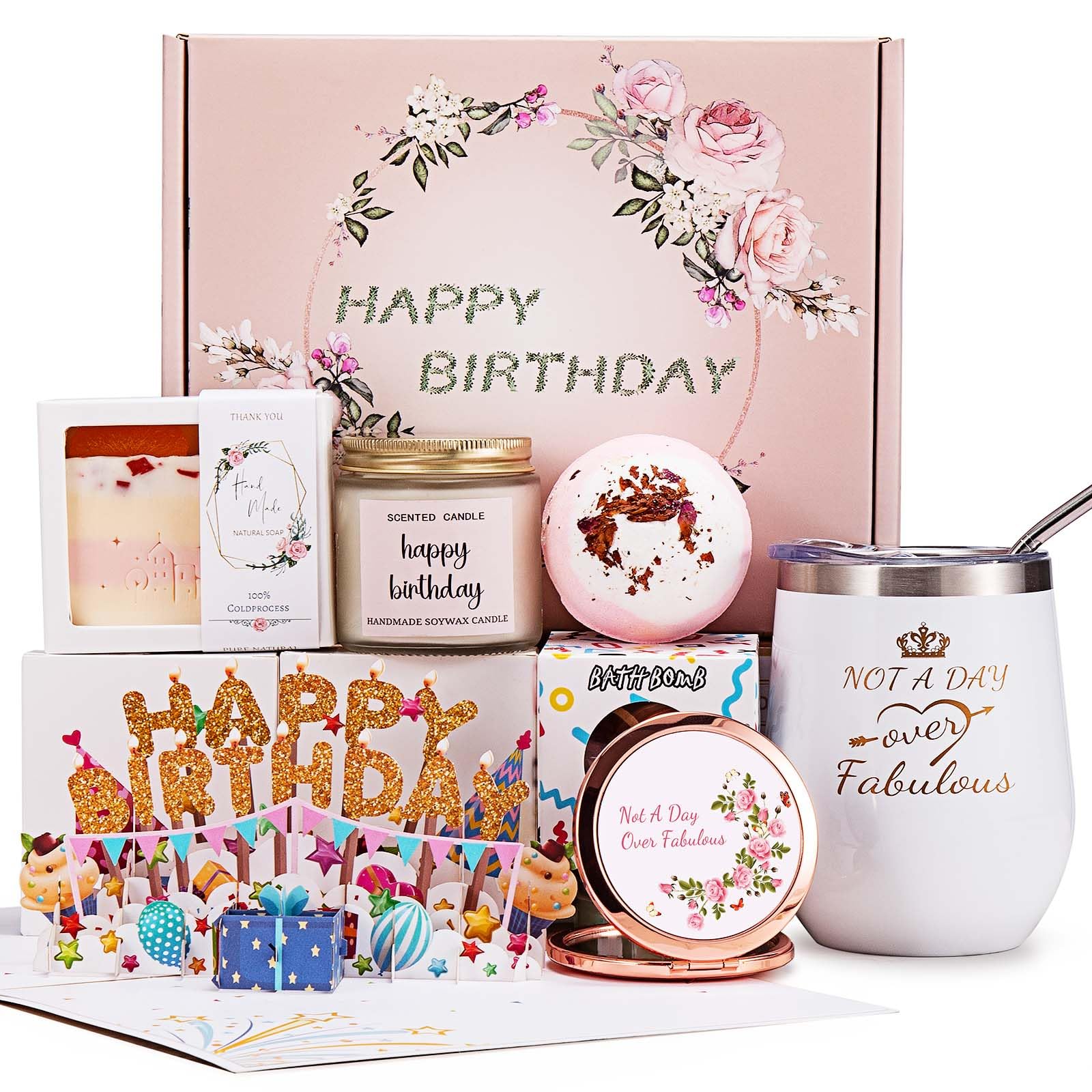 Birthday Gifts for Women,Happy Bath Set Relaxing Spa Gift Baskets Ideas Her, Mom, Sister, Female Friends, Coworker, Wife, Girlfriend, Daughter, Unique Women Who Have Everything