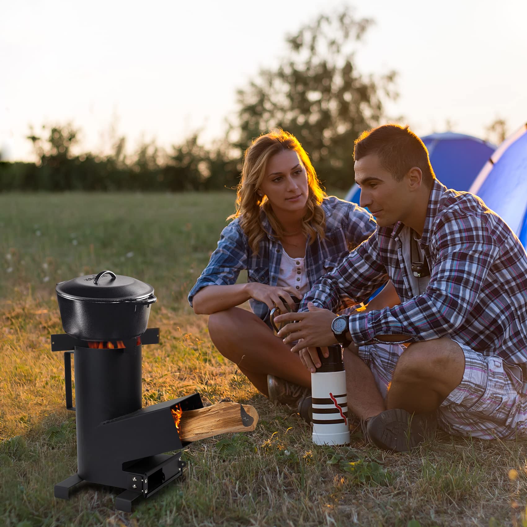 ONLYFIRE OUTDOOR LIVING 3-in-1 Camp Rocket Stove with 14.5" Cooking Grate, 18" Griddle and Cooktop, Portable Wood Burning Camping Stove for Patio Backyard RV Tailgating Trailer Tents Hiking, GS302