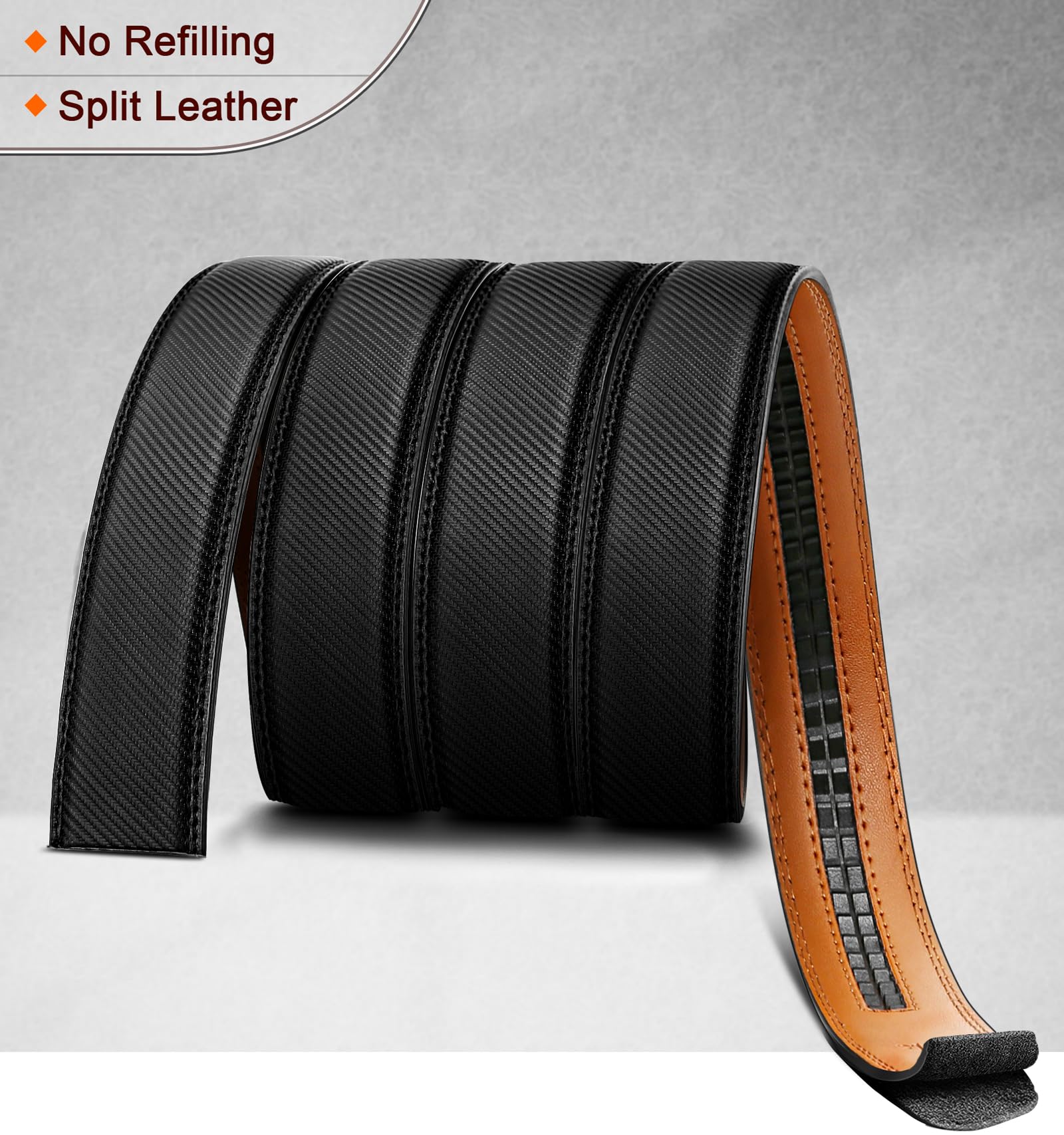 BULLIANT Belt Strap for Men Ratchet Belts Genuine Leather Width 1 3/8",Cut for Fit(Black/Orange Brown,26"-40" Waist Adjustable)