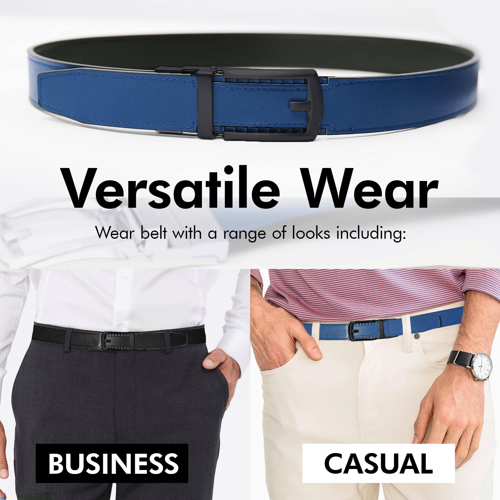 Mark Fred Leather Reversible Ratchet Belt (Black/Navy, One Size - Up to 51), Mens Belt