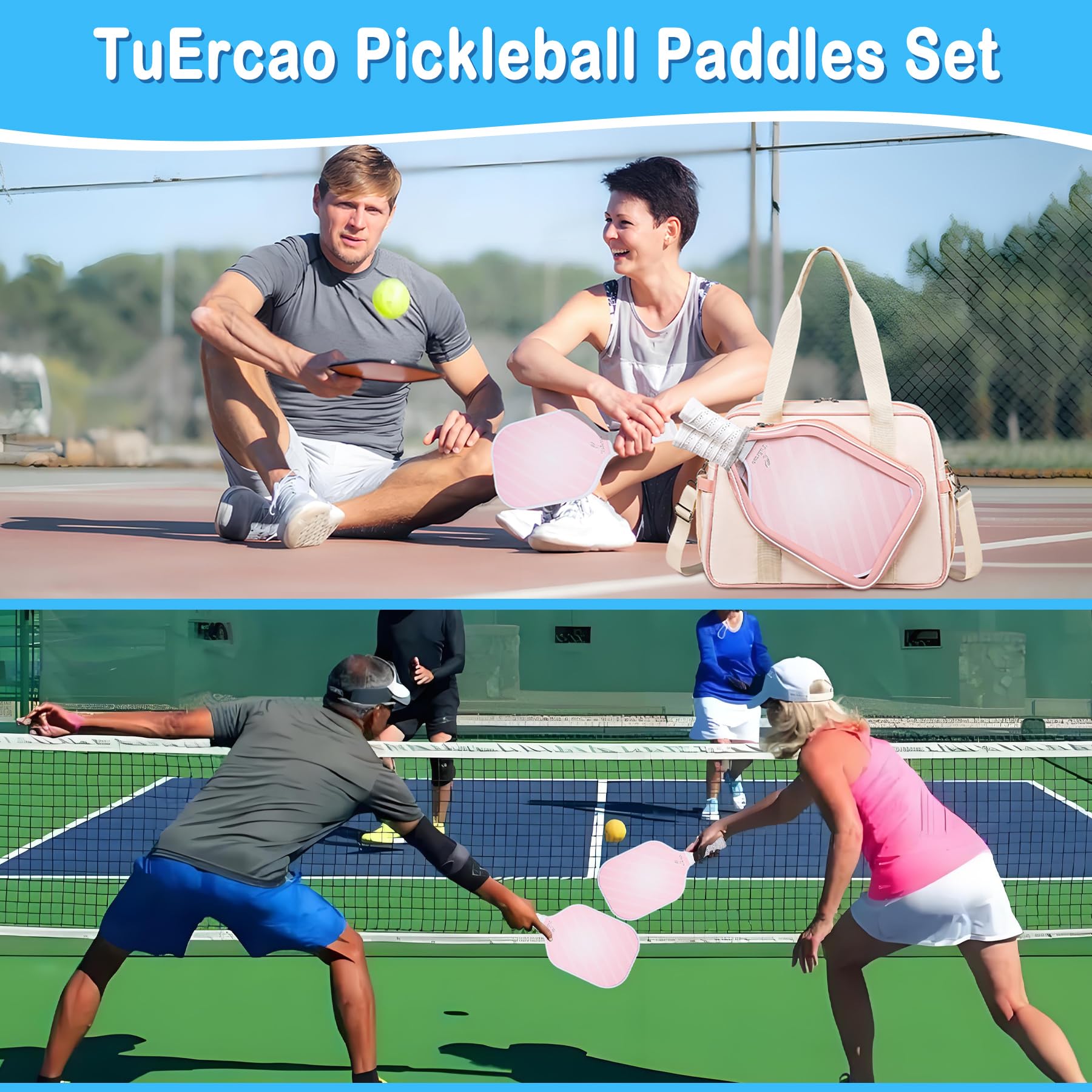 Pickleball Gifts for Women Pickleball Paddles Set of 2 Pink Pickleball Tote Bag 2 Rackets 4 Outdoor Indoor Pickle Balls 1 Hook Pickle-Ball Lovers Accessories Pickle Gift Polypropylene Honeycomb Core