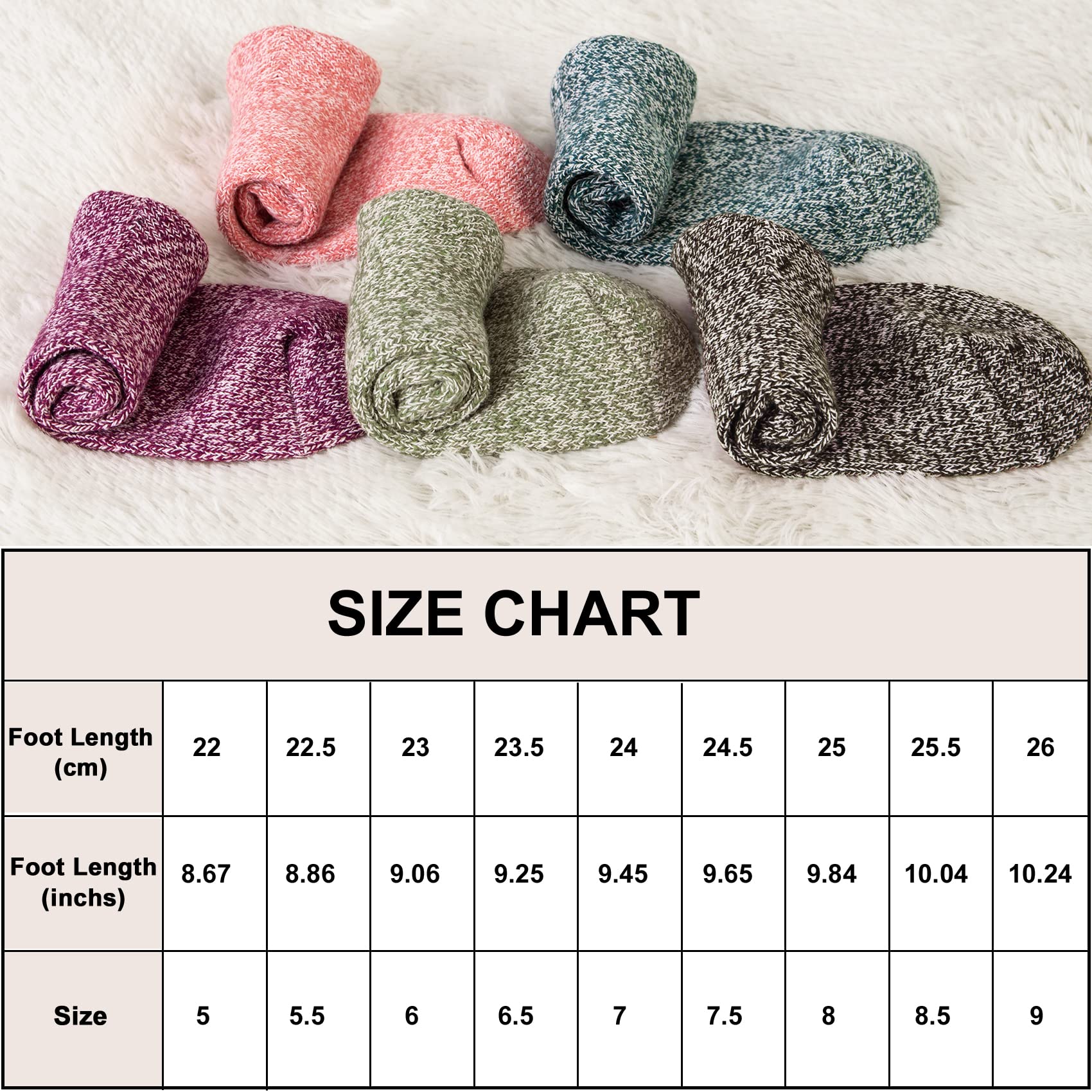 YSense 5 Pairs Womens Wool Socks Thick Knit Warm Winter Socks Cozy Comfy Socks Gifts for Women