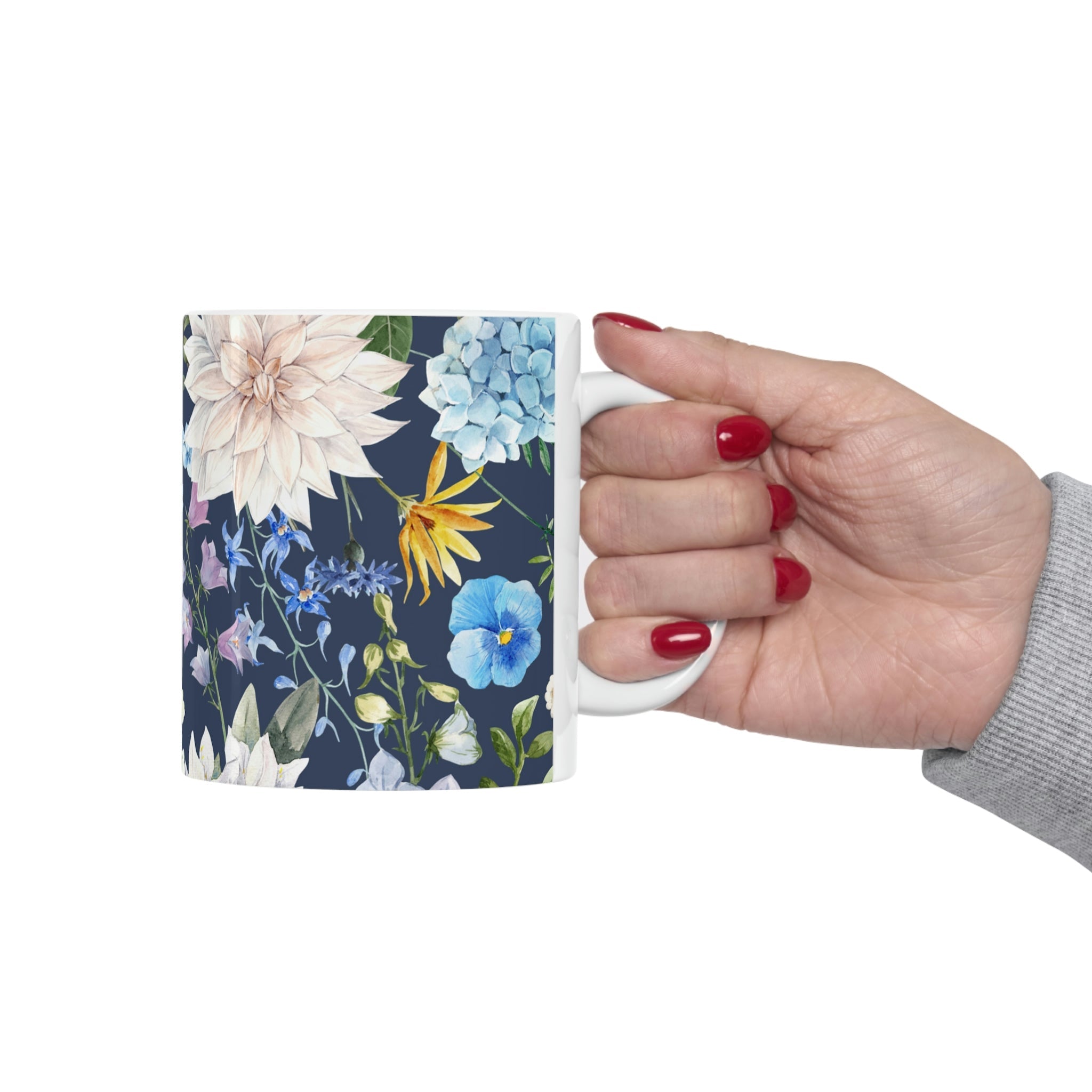 Navy Flora Coffee Tea Mug