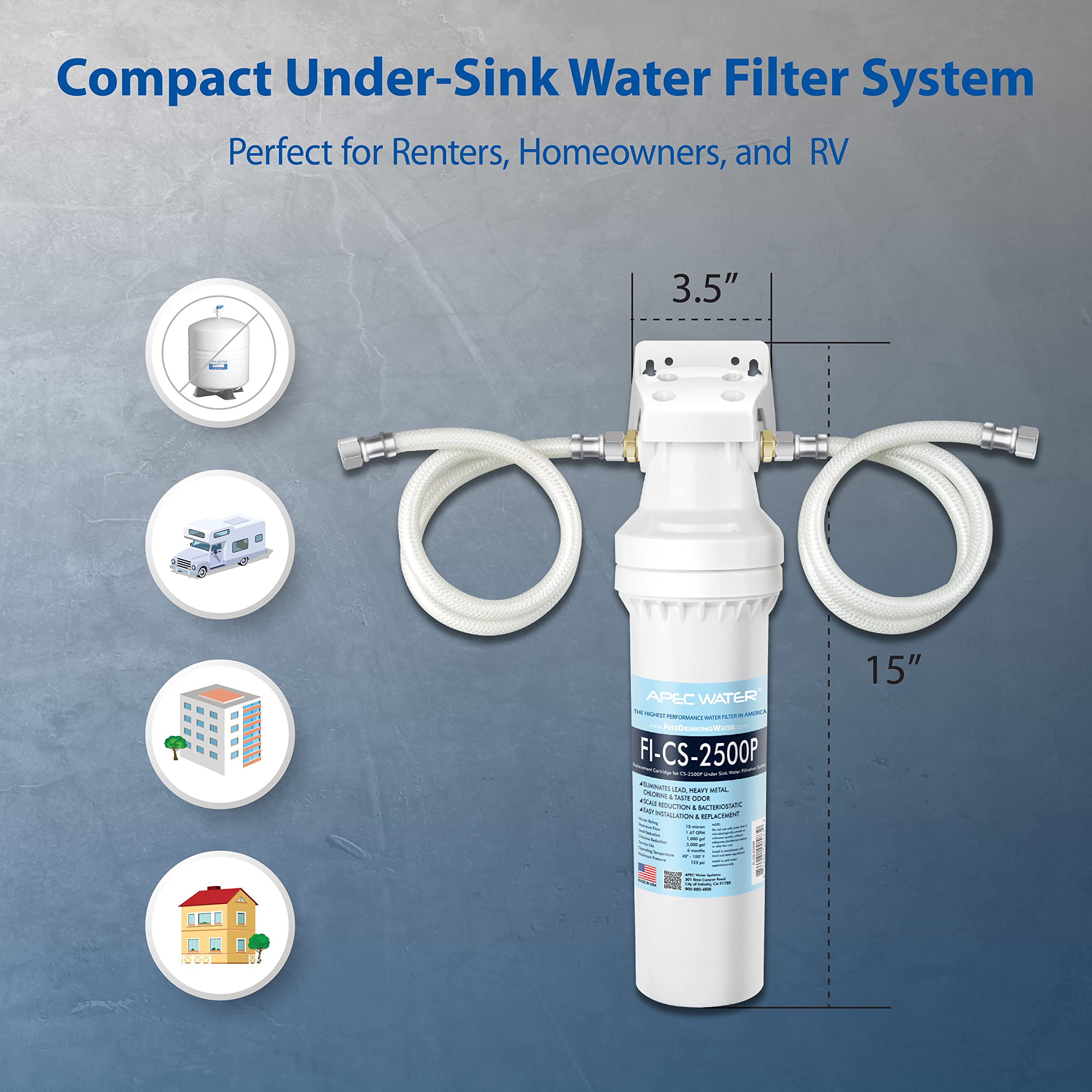 APEC Ultra High Capacity Under Sink Water Filtration System Plus Scale Inhibitor - Premium Quality US Made Filter (CS-2500P)