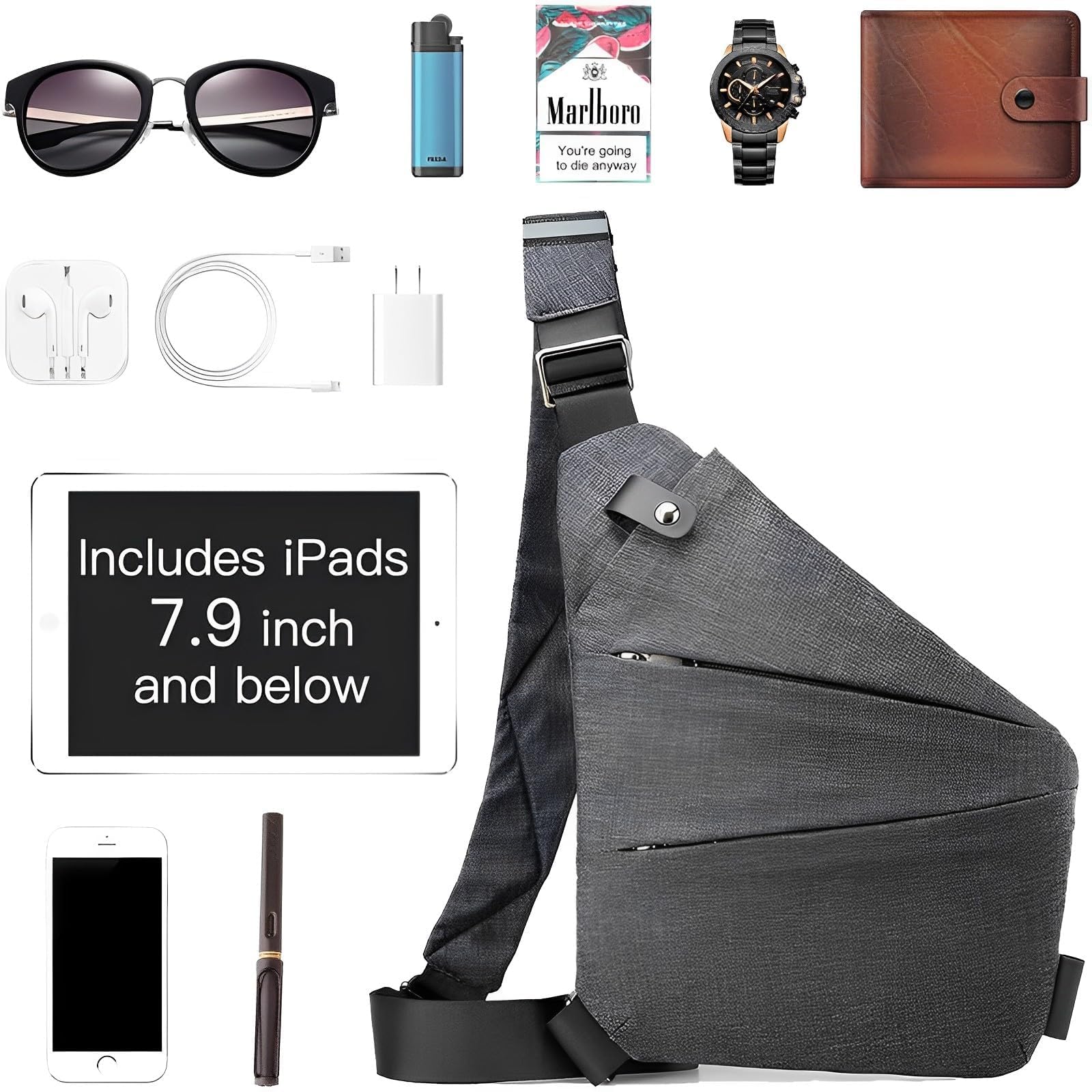 HOXSURY Anti Theft Travel Bag, Waterproof Sling Bag Chest Bag, Crossbody Multi Pockets Shoulder Bag for Men Women