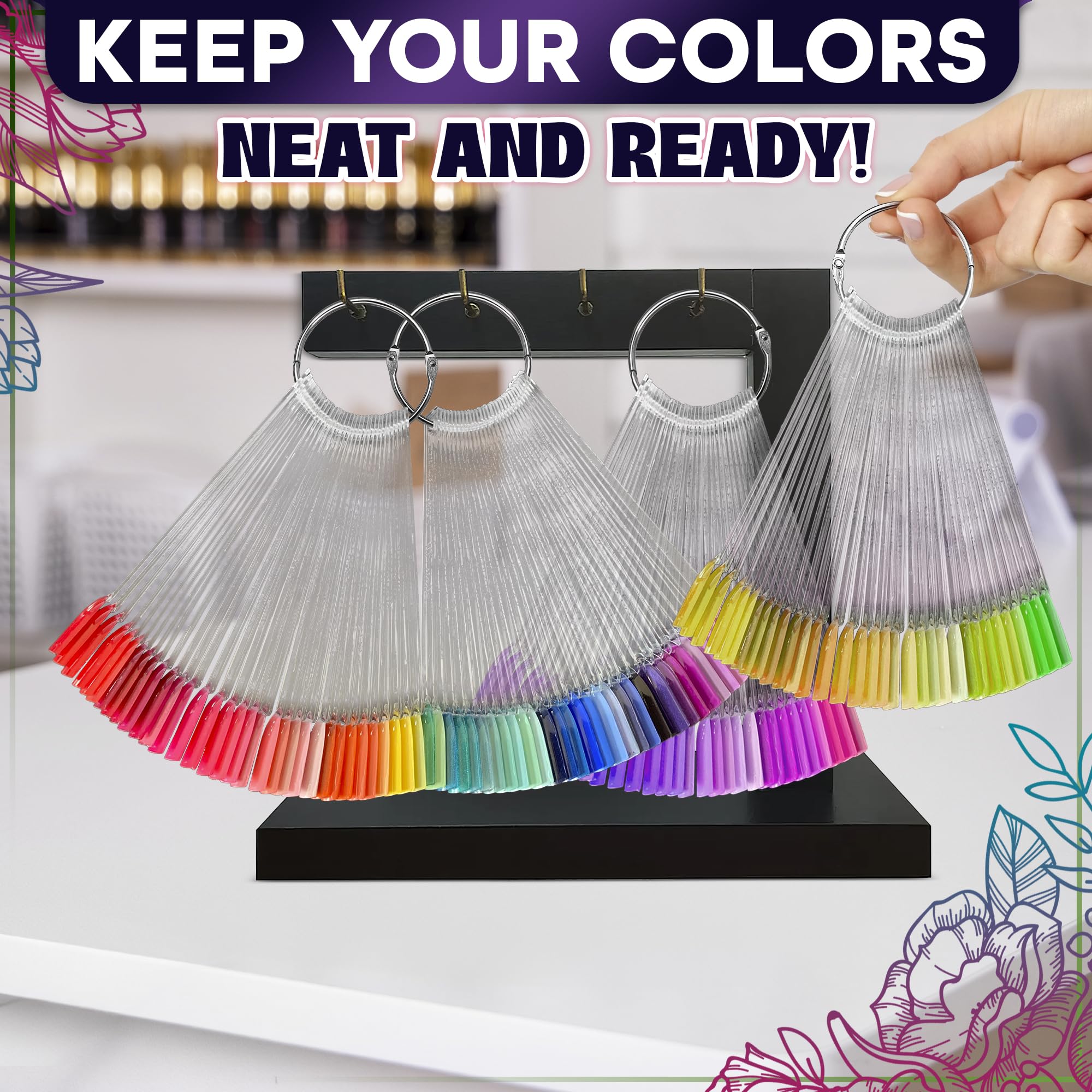 200 Pcs Clear Nail Swatch Sticks - Nail Swatches for Gel Polish - Transparent Acrylic Practice Tips with Metal Rings, Suitable for Displaying Colors, Training Templates for Beginners and Professionals