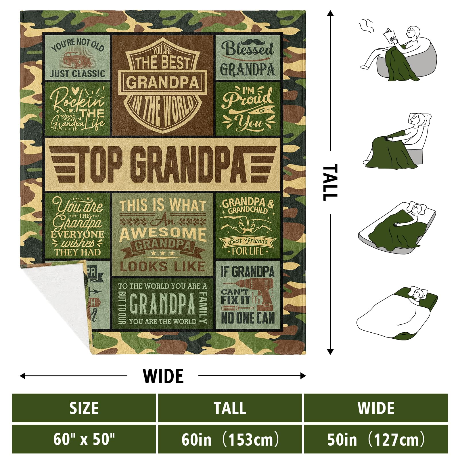 HCDER Grandpa Gifts from Grandkids, Gift for Grandpa Blanket 60"x 50", Grandpa Gifts from Granddaughter/Grandson, Grandpa Birthday Gifts, Best Grandpa Gift Ideas for Fathers Day Christmas Anniversary