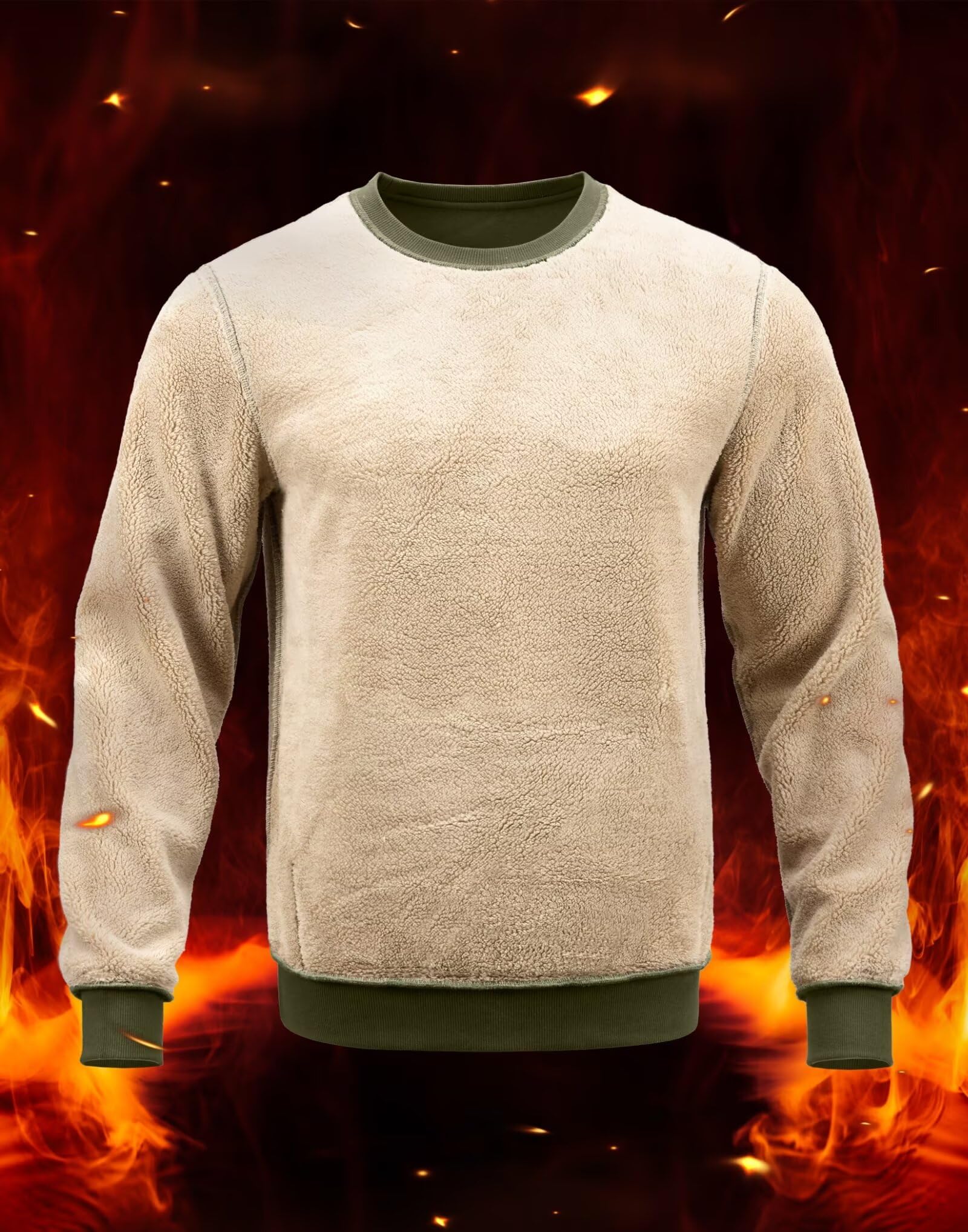 Pudolla Men Sherpa Lined Sweatshirts Crewneck Sweatshirts Men Long Sleeve Sherpa Lined Pullover Warm Sweatshirts(army green S)