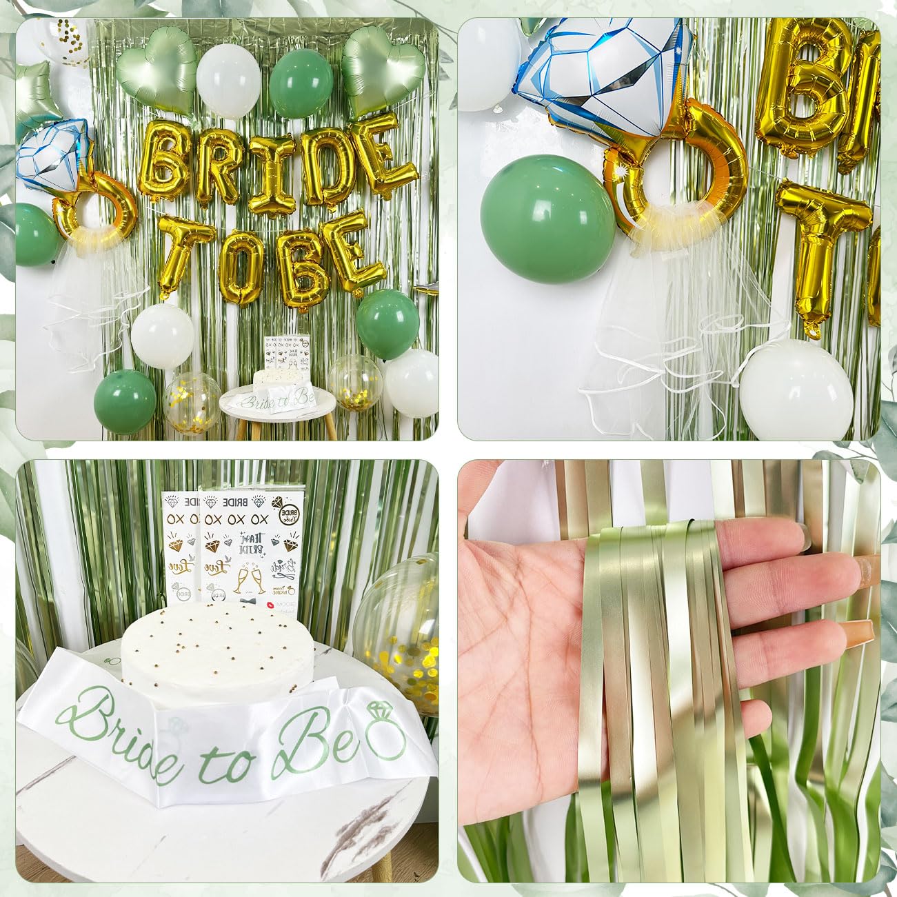 Sage Green Bachelorette Party Decorations Bride to Be Bridal Shower Decorations with Balloons Bride to Be Sash Fringe Curtain for Bachelorette Engagement Wedding Party favors Bridal Shower decor