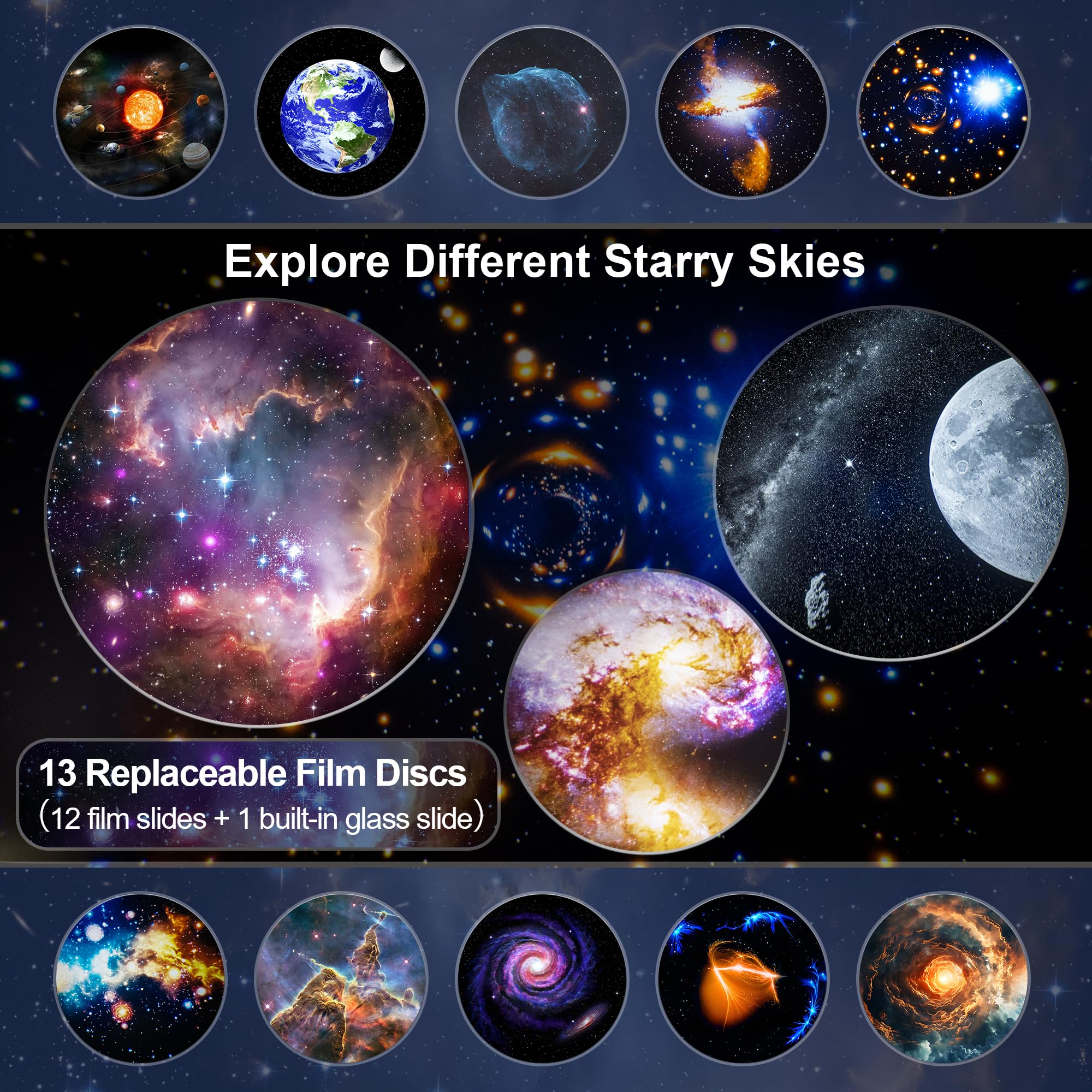 Planetarium Projector for Bedroom, 13 in 1 Star Projector Galaxy Light, Nebula Night Light Milky Way Projector with Timer, LED Space Galaxy Lamp Room Decor for Adults Kids - White