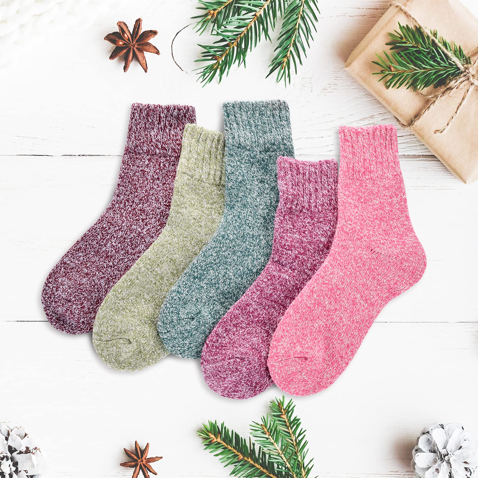 Clothclose 5 Pairs Wool Socks, Winter Wool Socks for Women, Crew Socks Boot Socks for Women