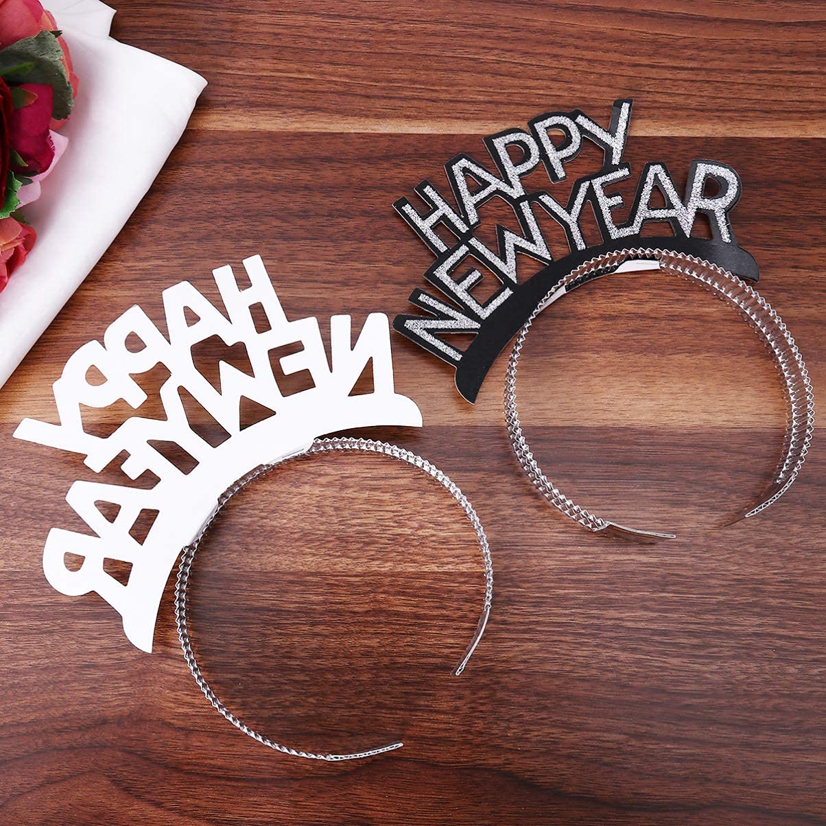 Amosfun HAPPY NEW YEAR Headband Tiara New Years Party Favors Gold Silver Black 12 Pieces