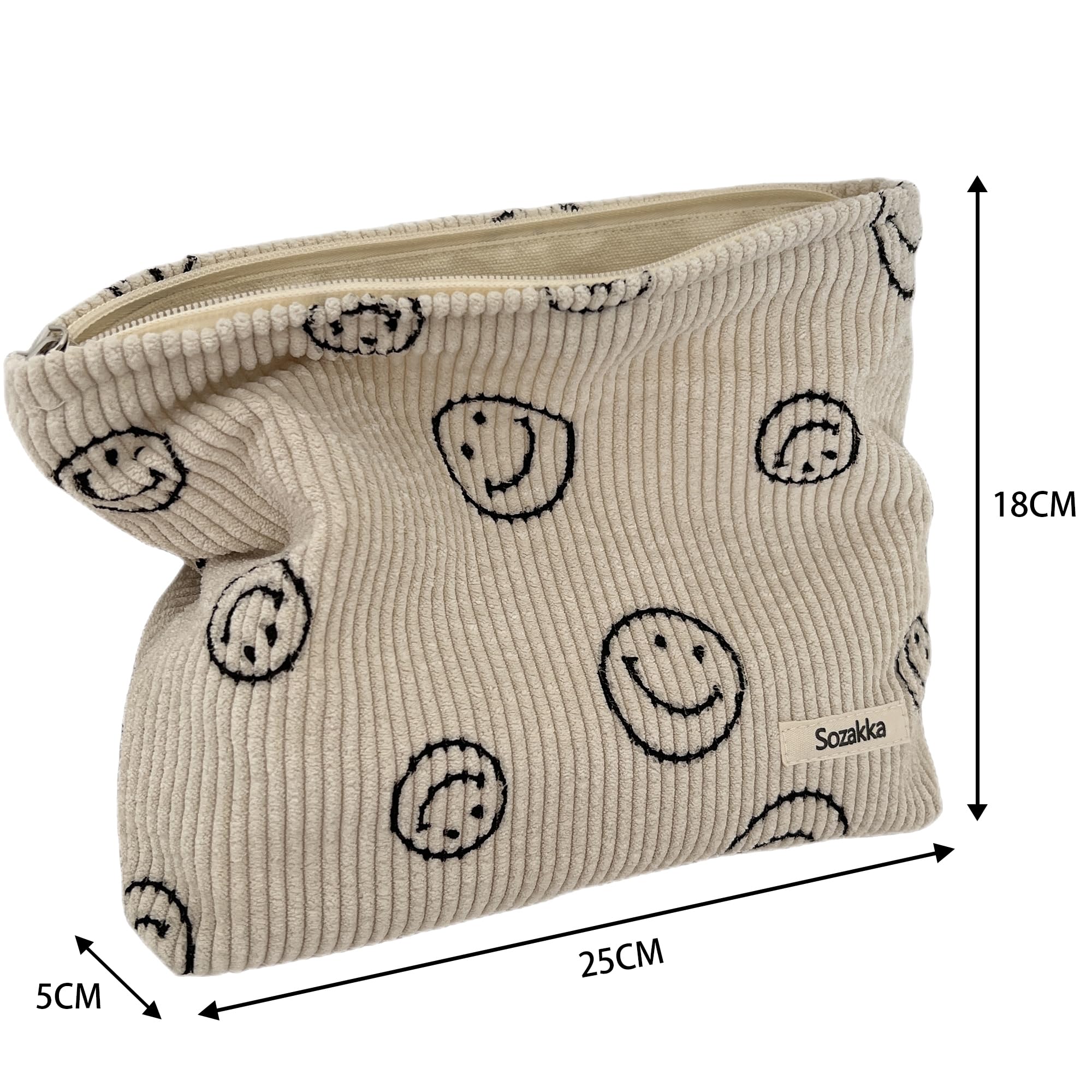 Cosmetic Bags for Women - Corduroy Cosmetic Bag Aesthetic Women Handbags Purses Smile Dots Makeup Organizer Storage Makeup Bag Girls Case Bags (Beige)