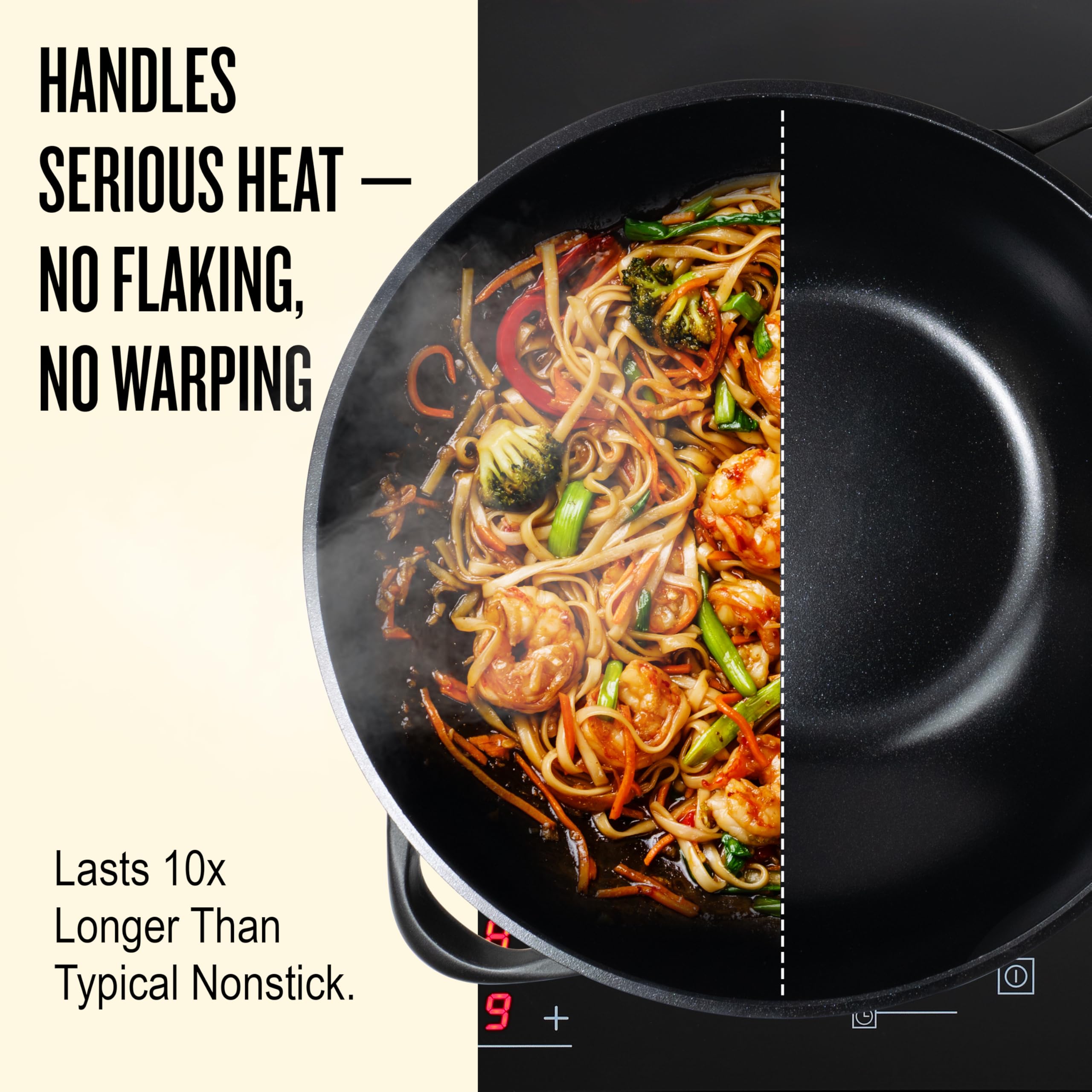 Alva Energy 12″ Ceramic Nonstick Wok – Made with No PFAS/PFOA/PTFE, Lightweight & Scratch-Resistant, Induction & All Stovetop Safe, Easy-Clean Stir Fry Pan with Stay-Cool Handle, Black