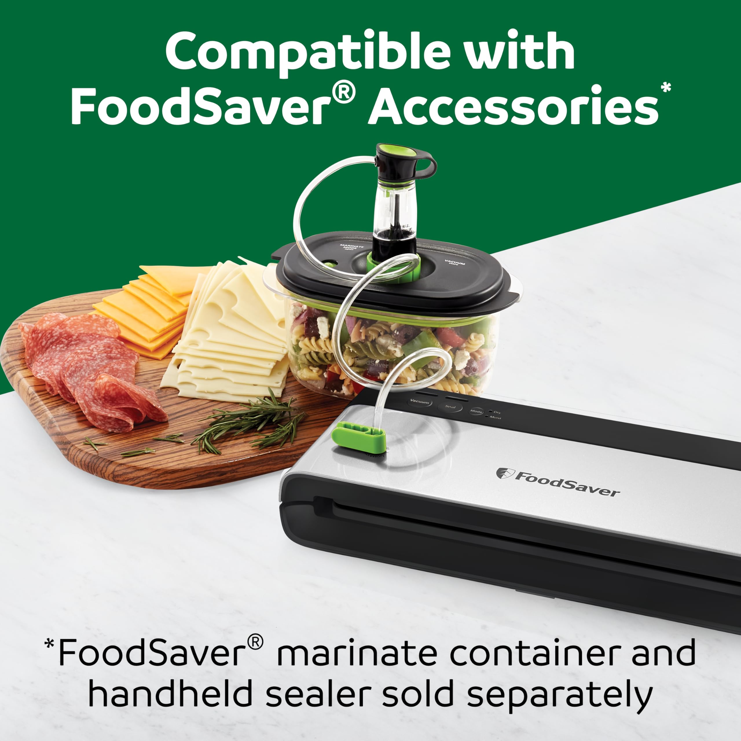 FoodSaver PowerVac Compact Vacuum Sealing Machine Stainless Steel & Black Vertical Storage VS0150 | Preserves freshness reduces bag waste for both dry and wet food