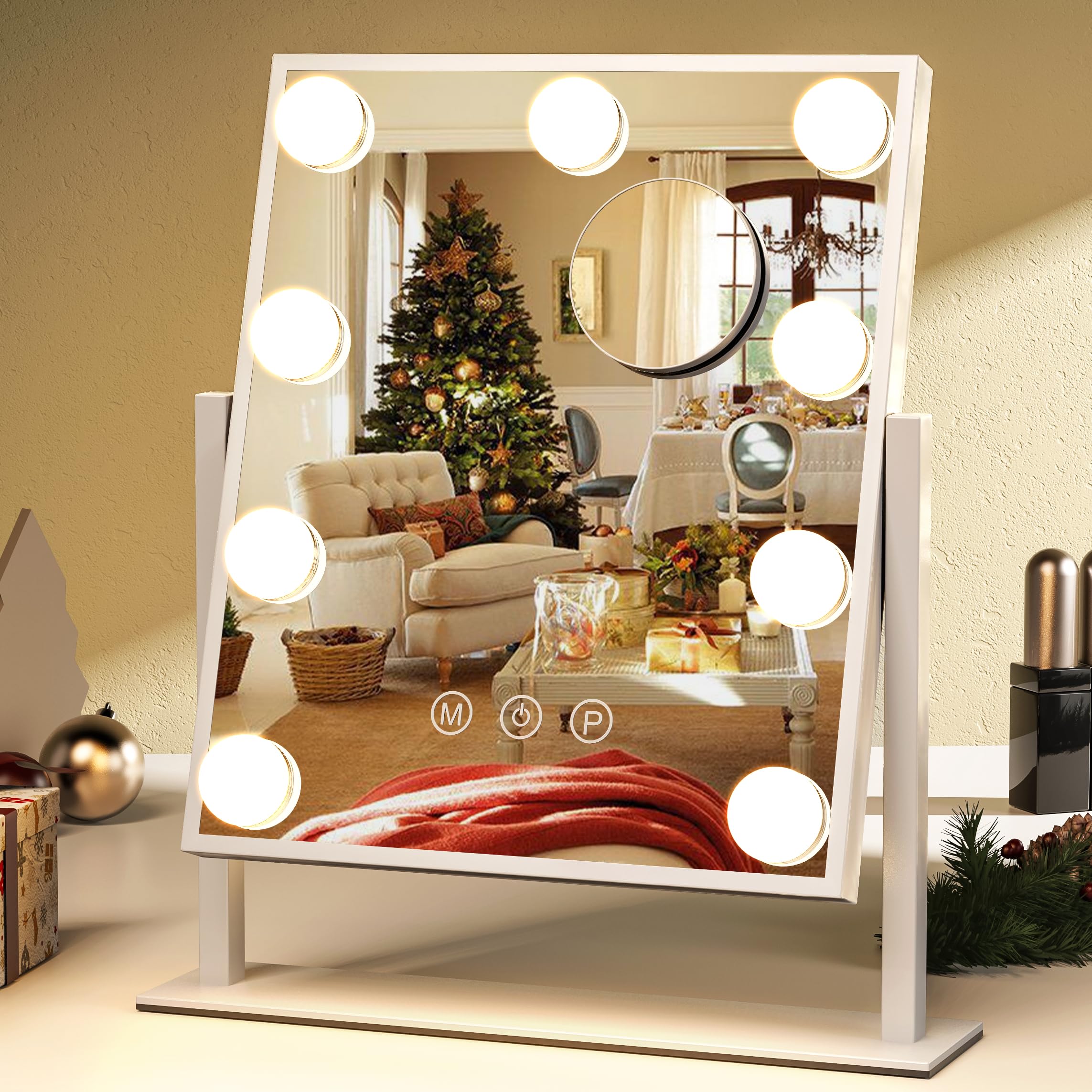 ZL ZELing Vanity Mirror with Lights,Makeup Mirror with Lights,10X Magnification,Light up Mirror with Smart Touch 3 Colors Dimmable,Mirror with Lights with 360° Rotation