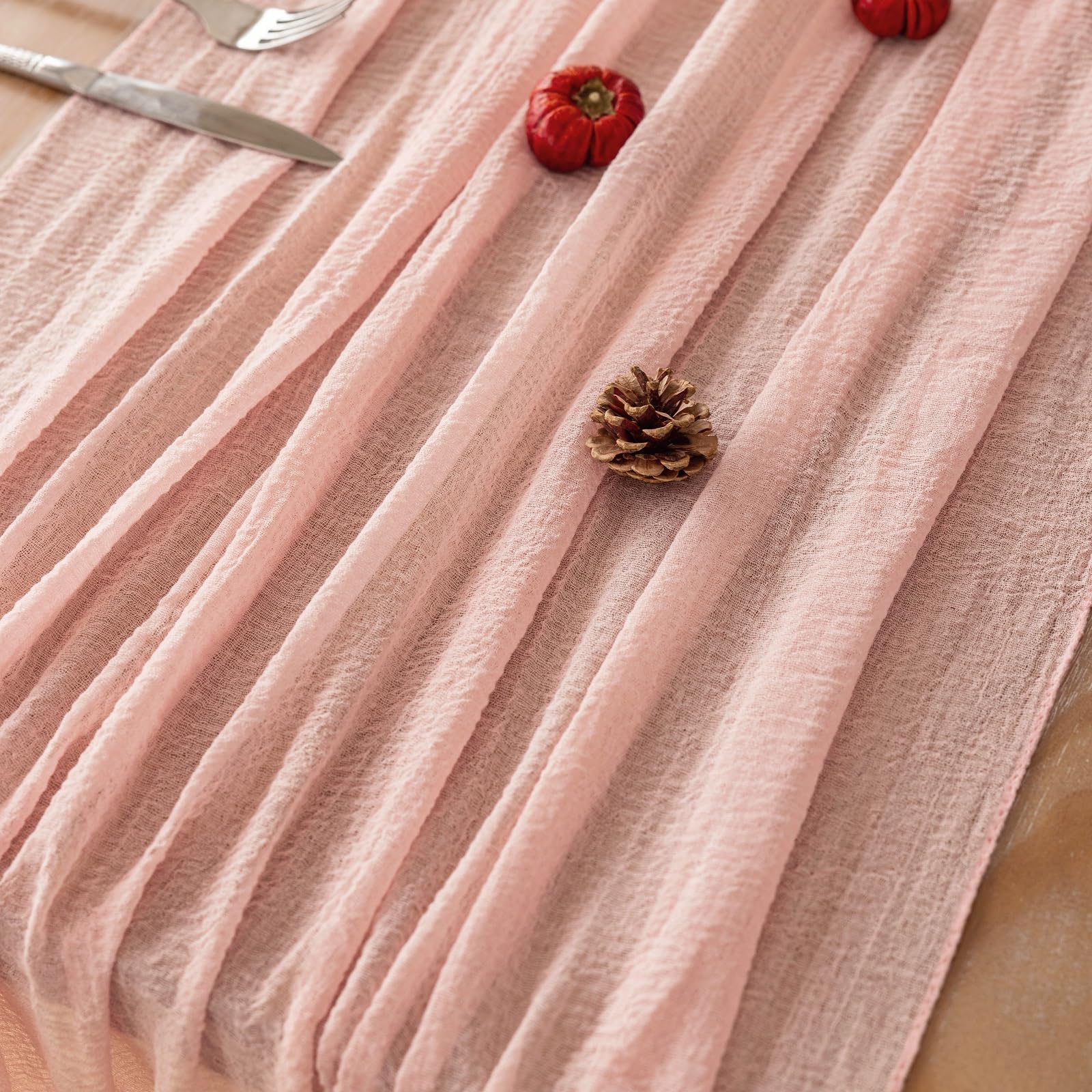 Keketo Blush Pink Valentine's Day Table Runner Cheese Cloth Rustic Gauze Cheesecloth Table Runner 120 Inch 10 FT for Wedding Baby Shower Bridal Shower Party Sheer Boho Spring Home Decorations