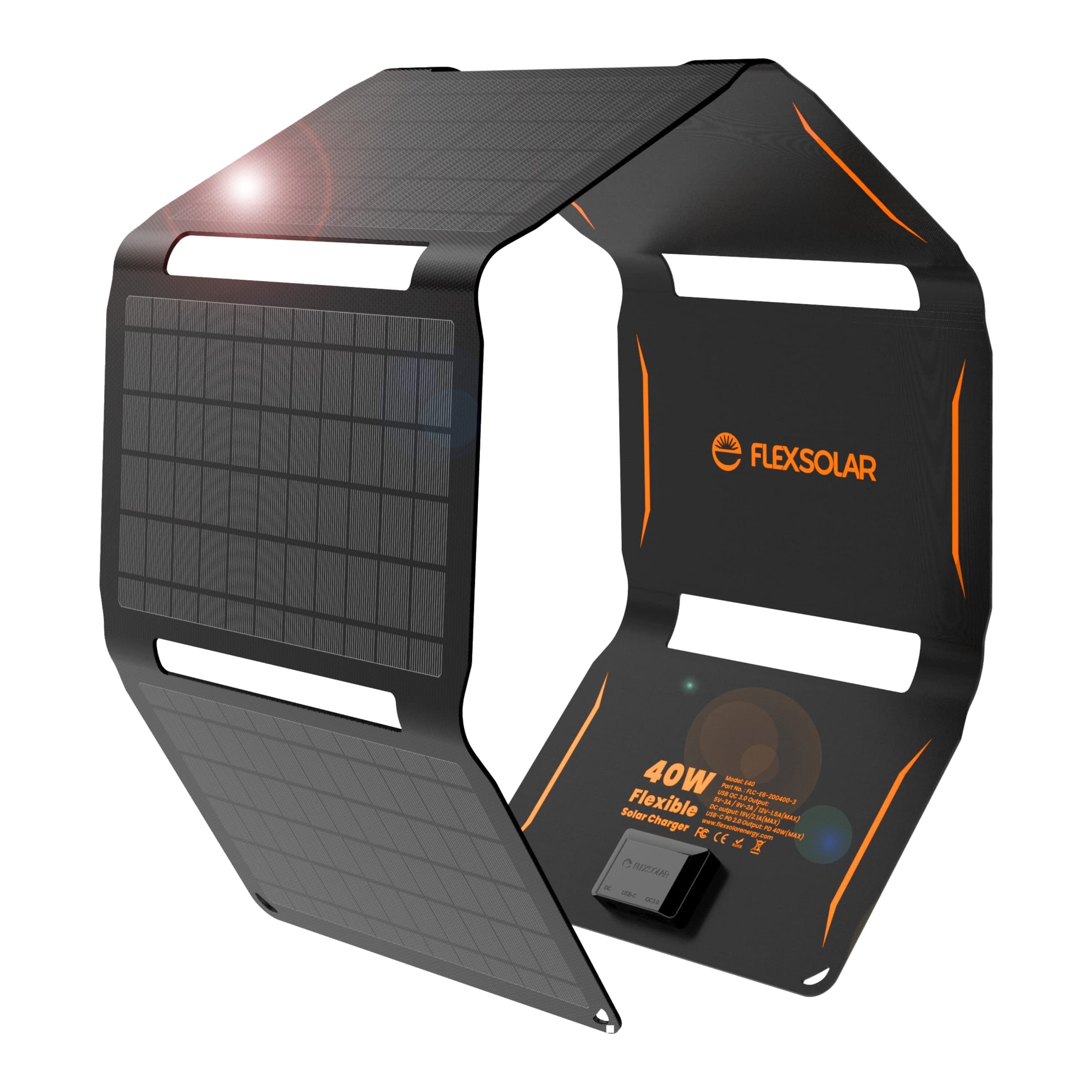 FlexSolar 40W Foldable Solar Panel Charger with USB-C and USB-A Outputs for Phones, Power Banks, Tablets - Waterproof for Camping, Hiking, Backpacking