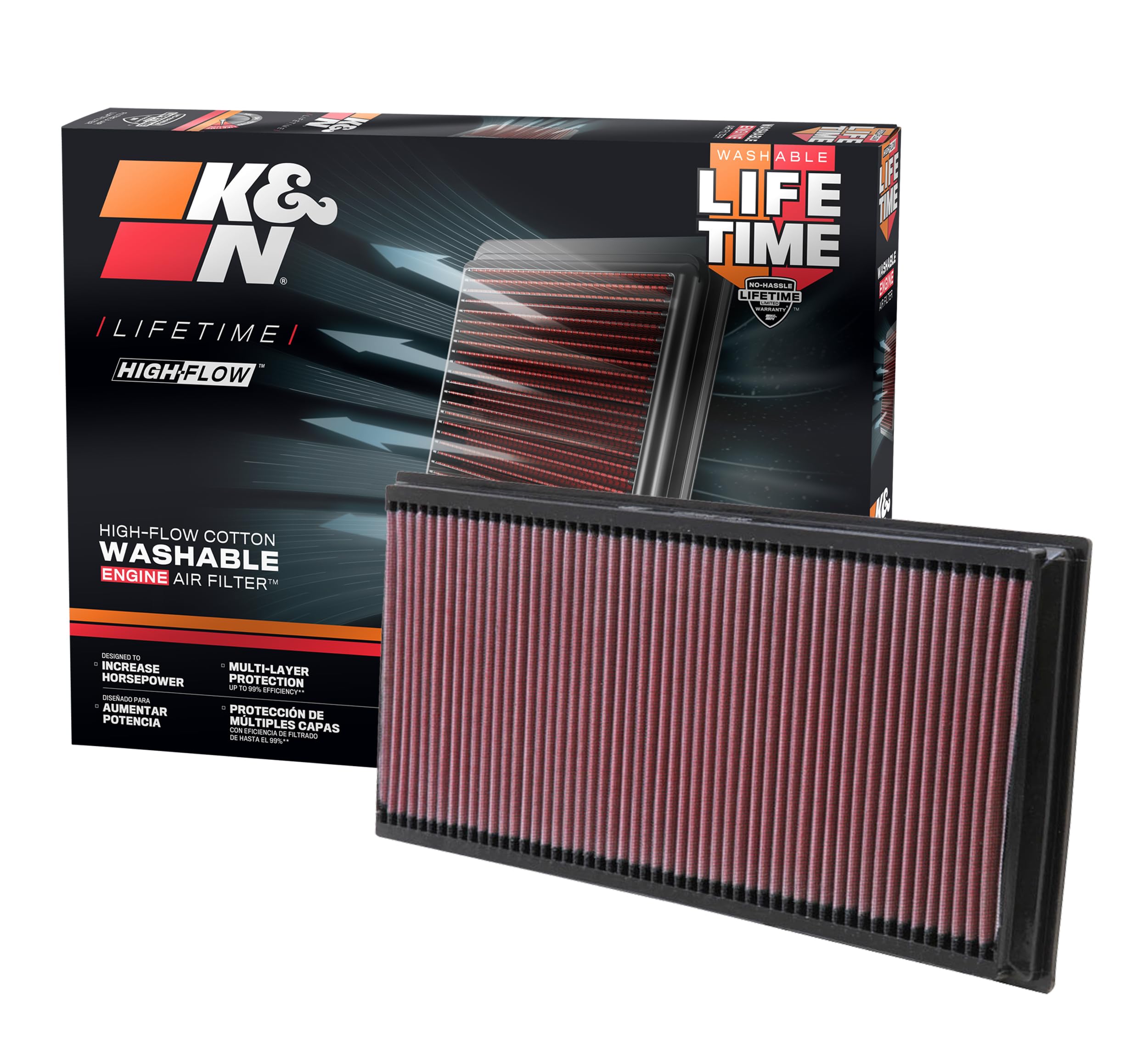 K&N Engine Air Filter: Increase Power & Acceleration, Washable, Replacement Car Air Filter: Compatible with 2002-2019 Porsche/Volkswagen/Audi/Land Rover SUV (Cayenne, Touareg, Q7, Range Rover),33-2857