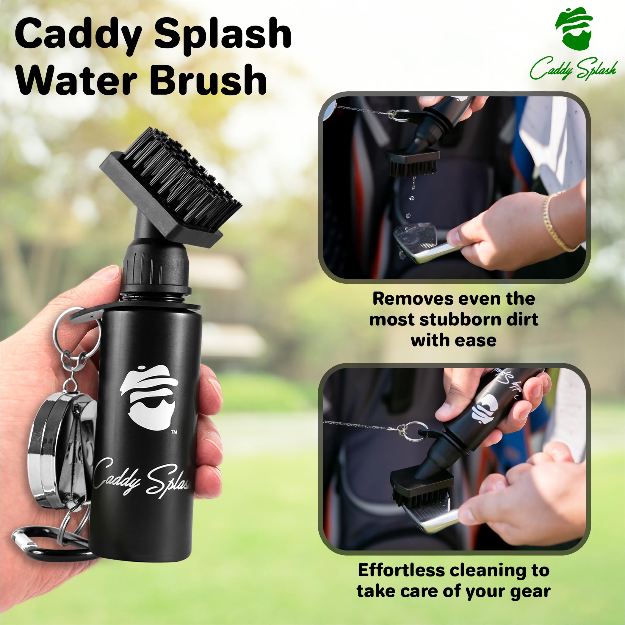 Caddy Splash Premium Golf Club Cleaner with Water- Heavy Duty Retractable Clip- Squeeze Bottle for Easy Cleaning with Nylon Bristles- Golf Water Brush- Holds 4 Oz Water- USA Company