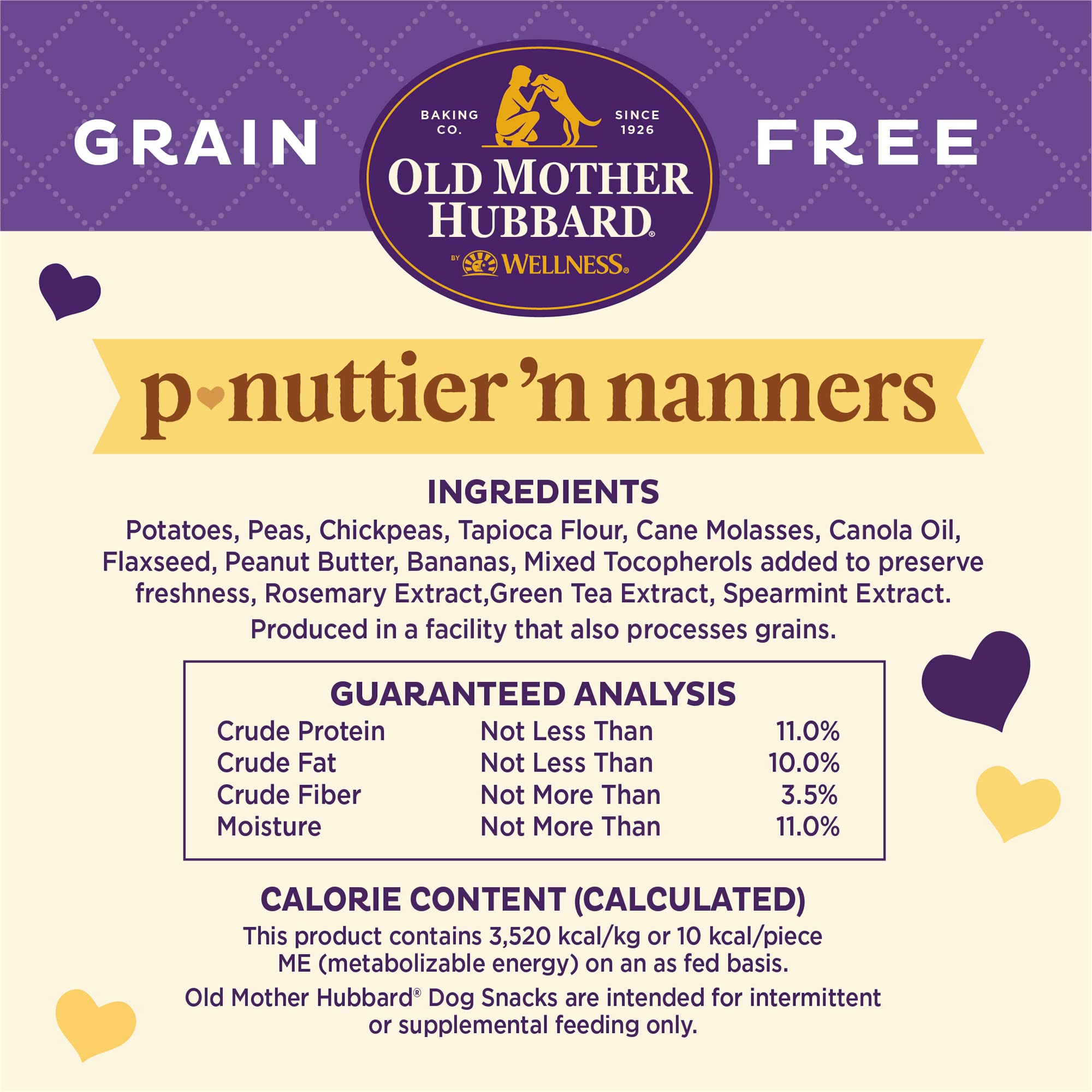 Old Mother Hubbard by Wellness Classic P-Nuttier 'N Nanners Grain Free Natural Dog Treats, Crunchy Oven-Baked Biscuits, Ideal for Training, Mini-Size, 16 ounce bag