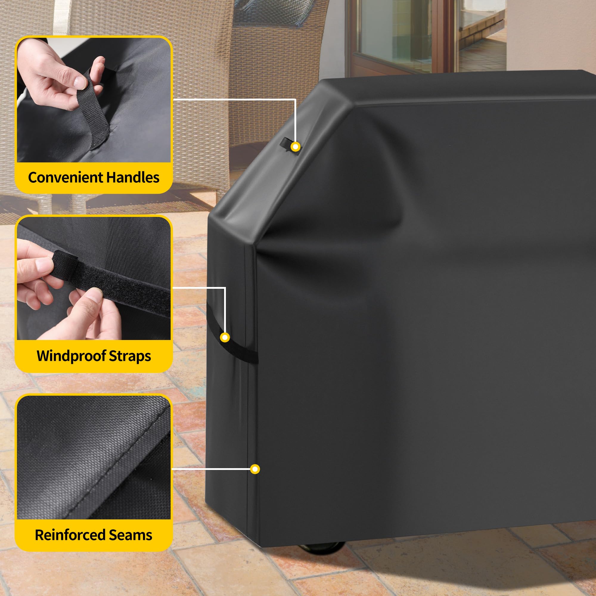 Premium Grill Cover 58 Inch - 420D Heavy Duty Oxford Fabric BBQ Cover with Double Stitching, Waterproof Windproof UV Resistant for Weber Grills，Black
