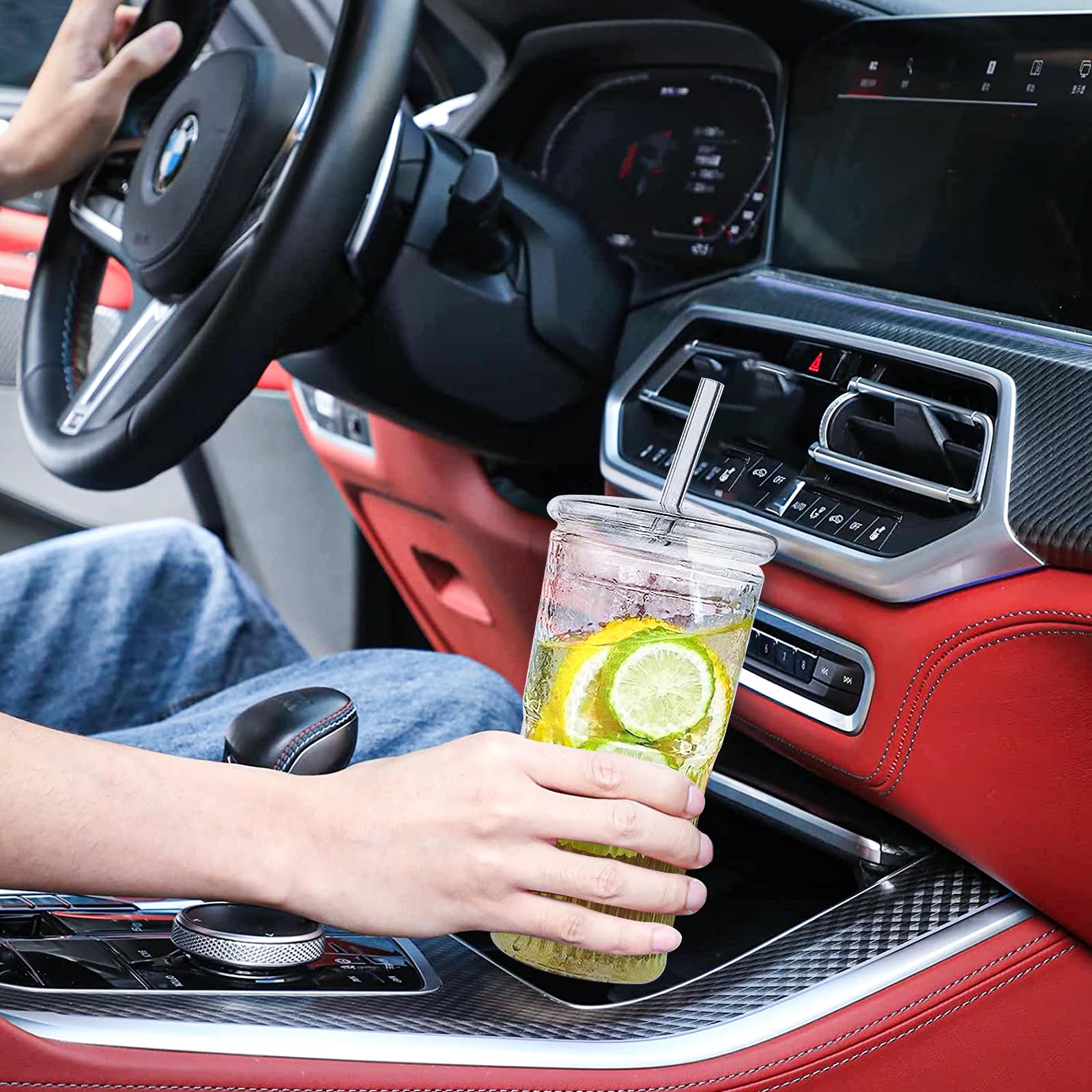 2PCS Glass Cups with Lids and Glass Straws, 20OZ Iced Coffee Cups, Home Essential and Coffee Bar Accessories Borosilicate Glass Tumblers with Lid and Straw for Beer, Cocktail, Tea and Latte, Clear