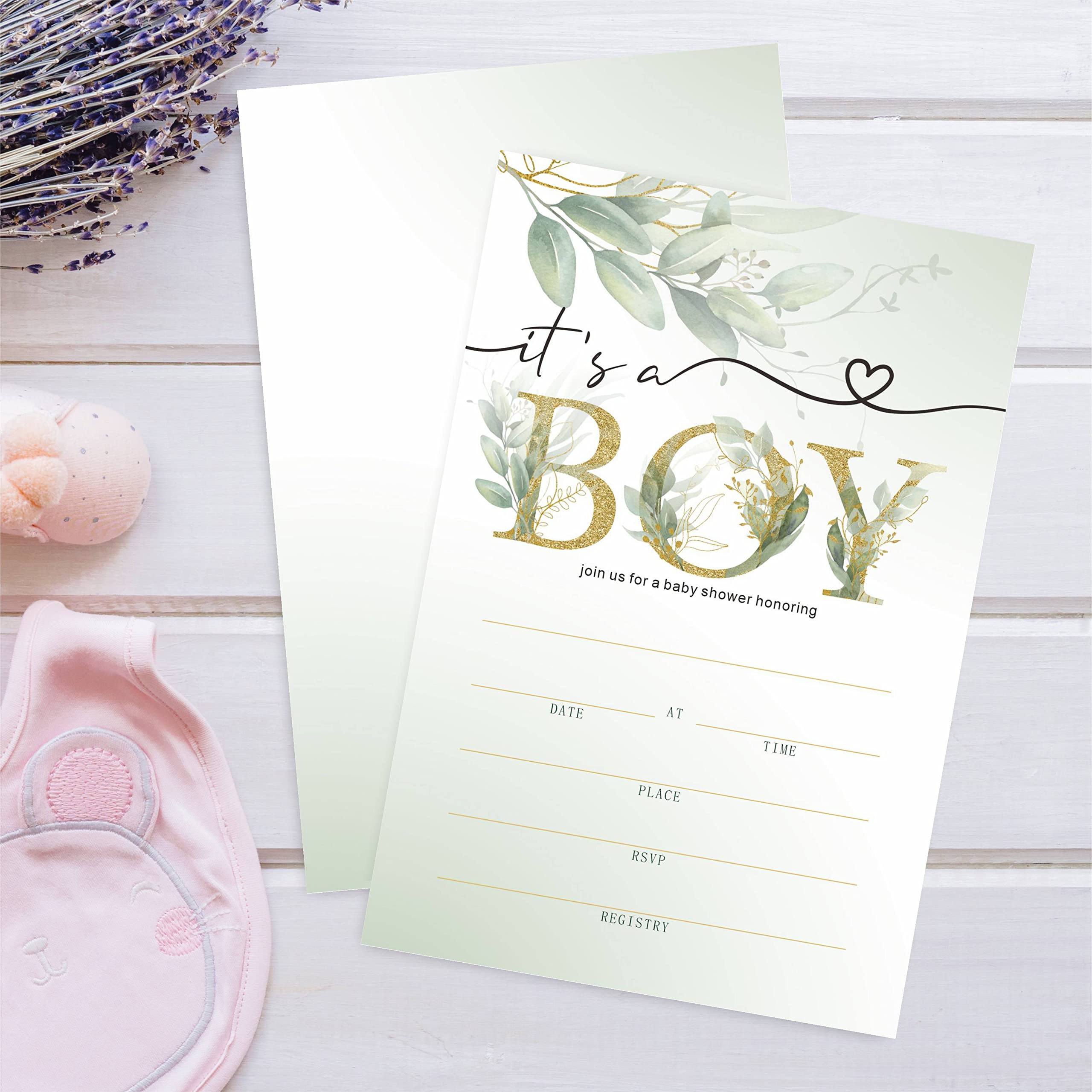 DYIRBIIY Baby Shower Invitation, 25 Fill-in Style Cards with Matching Envelopes, 4 x 6 Inch, Multicolor