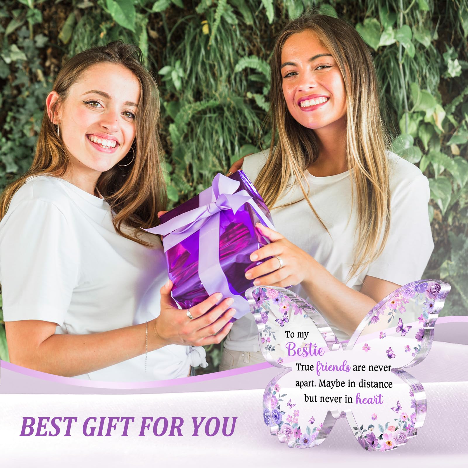 Glydein Best Friend Gift for Women, Unique Purple Butterfly Acrylic Plaque Desk Decor, Bestie Best Friend Birthday Gifts for Women Friendship for Bff Bestfriend, 5 x 3.8 x 0.5 inches