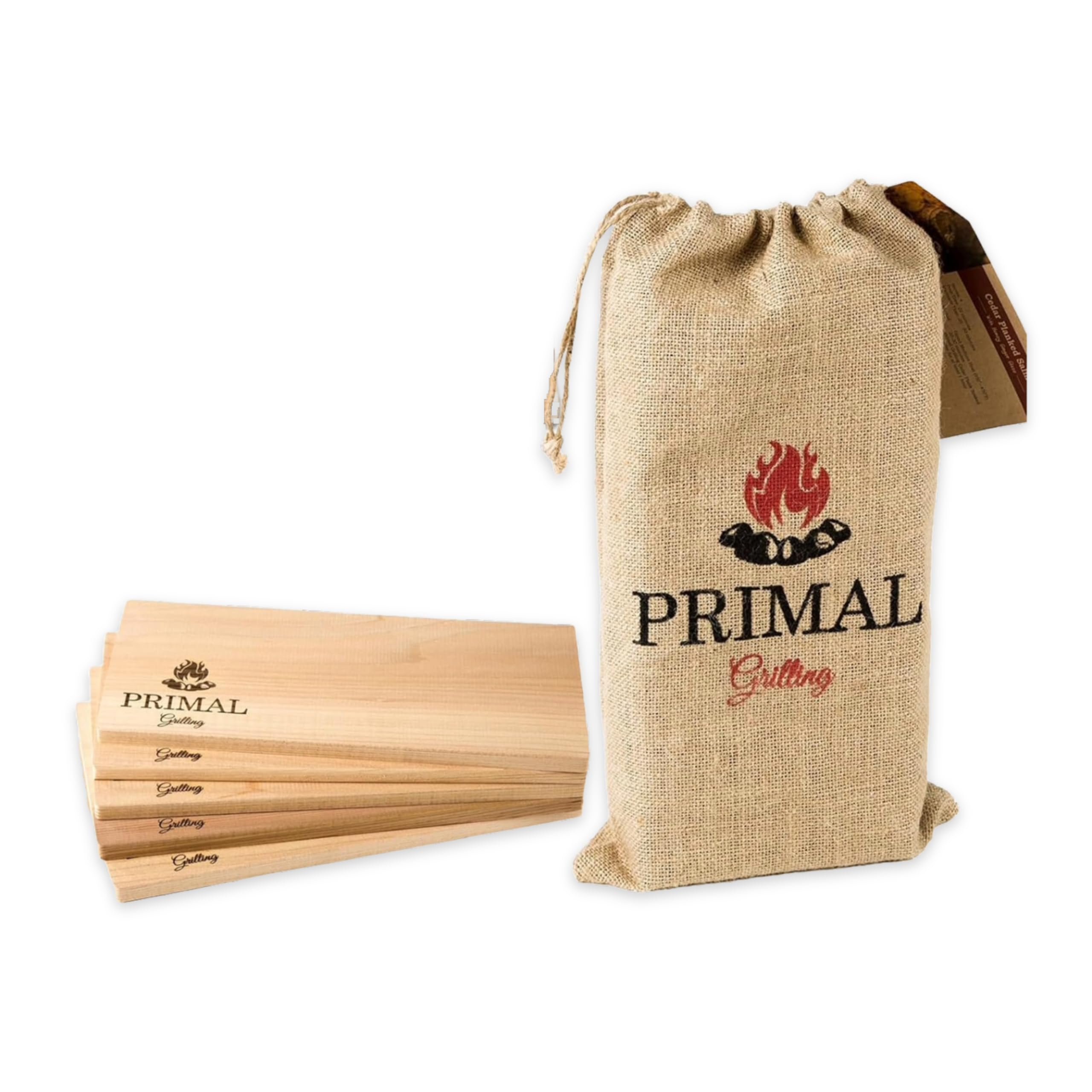 Primal Grilling Premium Cedar Planks - Cedar Planks for Grilling Salmon - Thicker Design for Moister - Wood Planks for Grilling with Free Recipe Card - Cedar Grilling Planks for Fish & Steaks (5 Pack)