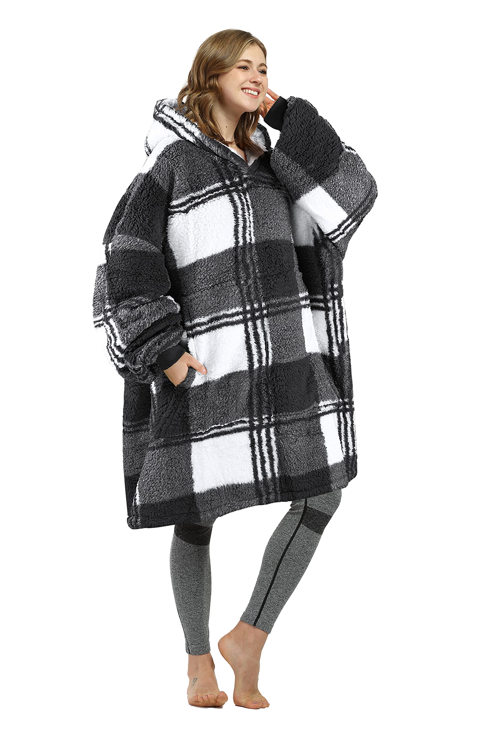 Catalonia Plaid Oversized Wearable Blanket Hoodie Sweatshirt, Comfortable Sherpa Lounging Pullover for Adults Men Women Wife Girlfriend, Gift for Her