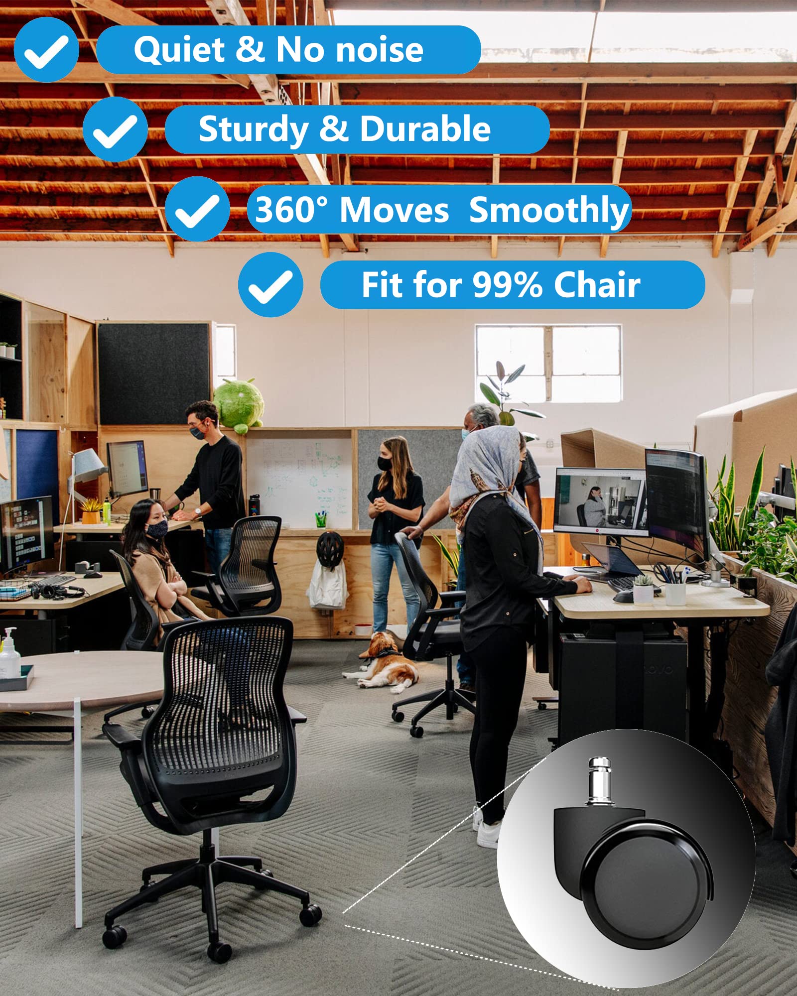 Office Chair Wheels Brozigo Chair Wheels Replacement 5-Pack, Office Chair Casters Heavy Duty Replacement for Hardwood Floors and Carpet, 2 inch Fits 99%, Black