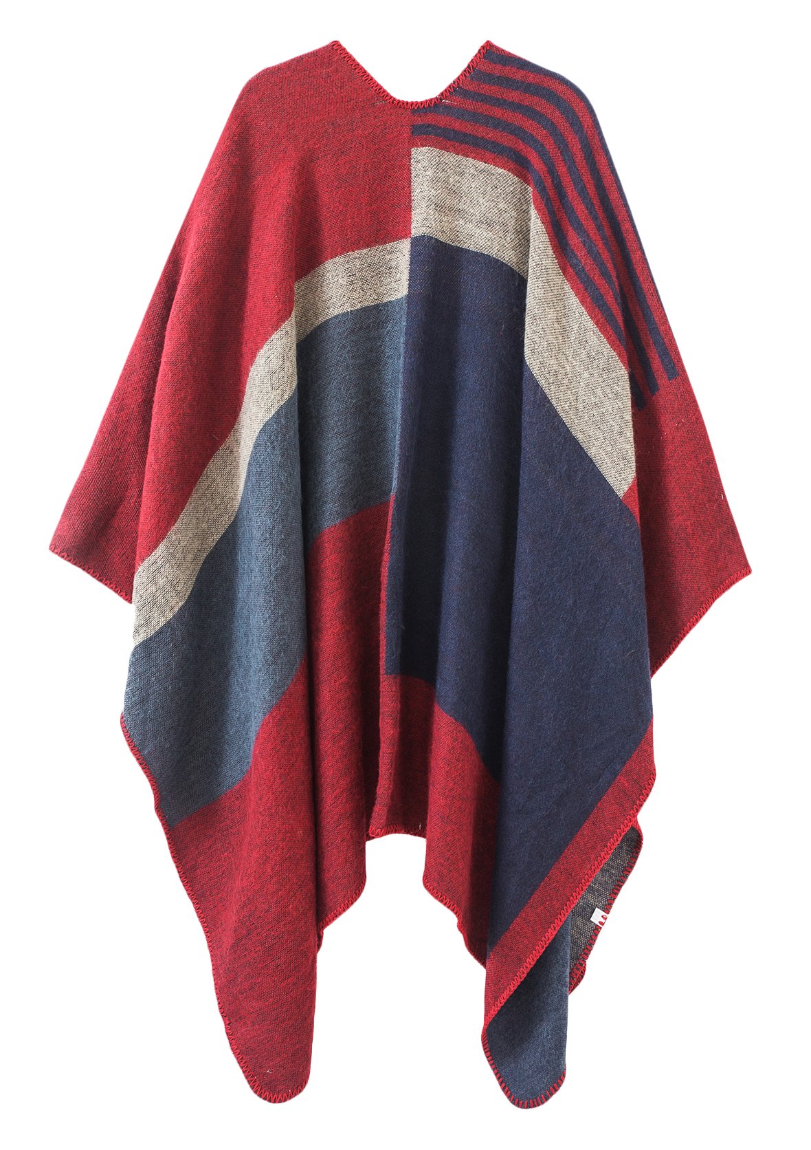 Urban CoCo Women's Color Block Shawl Wrap Open Front Poncho Cape (Red-series 2)