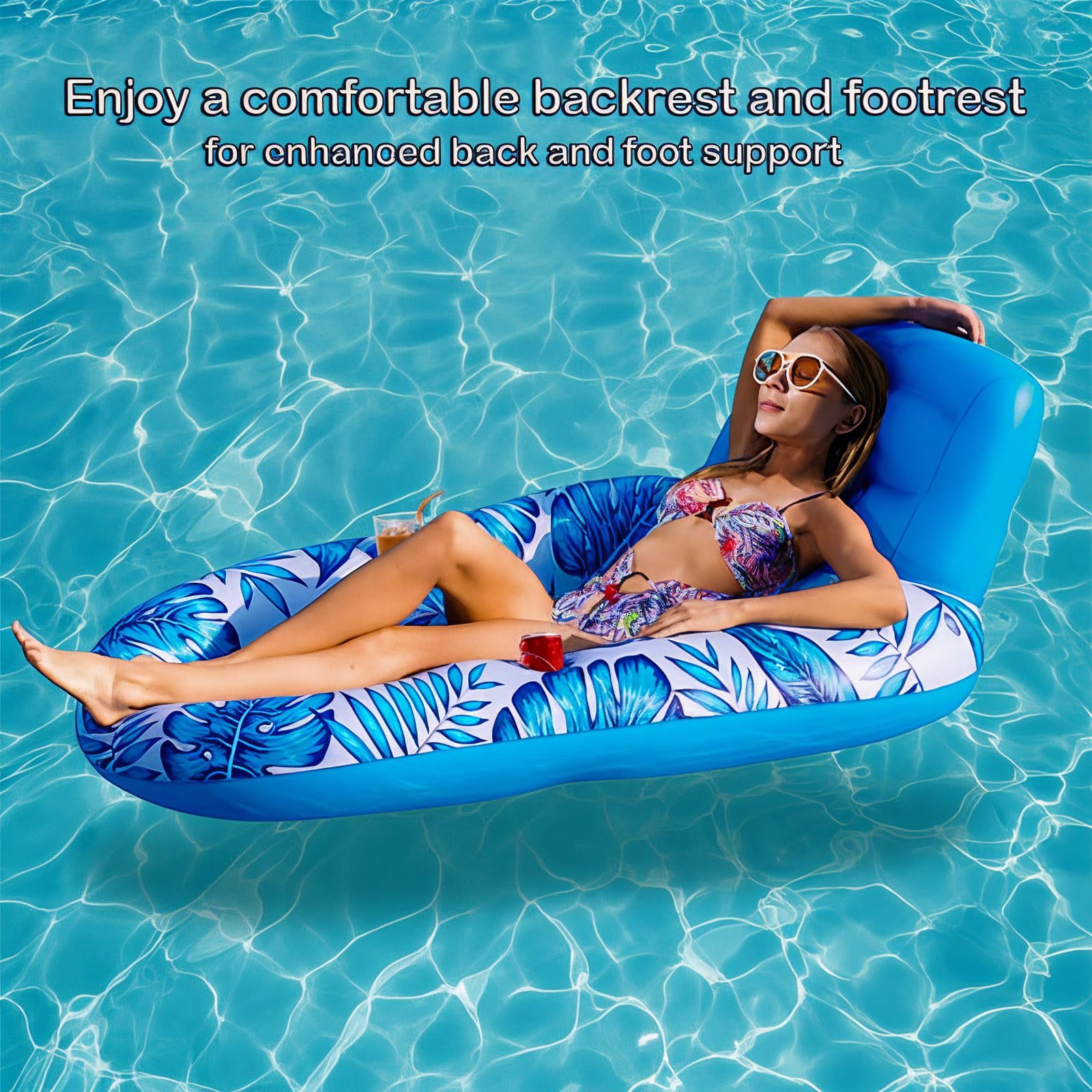 Pool Lounger Floats,Pool Rafts for Adults Large Recliner Tanning Lounge Chair Water Floaty with Backrest Footrest Cup Holder for Swimming Pool Beach Lake River and Vacation