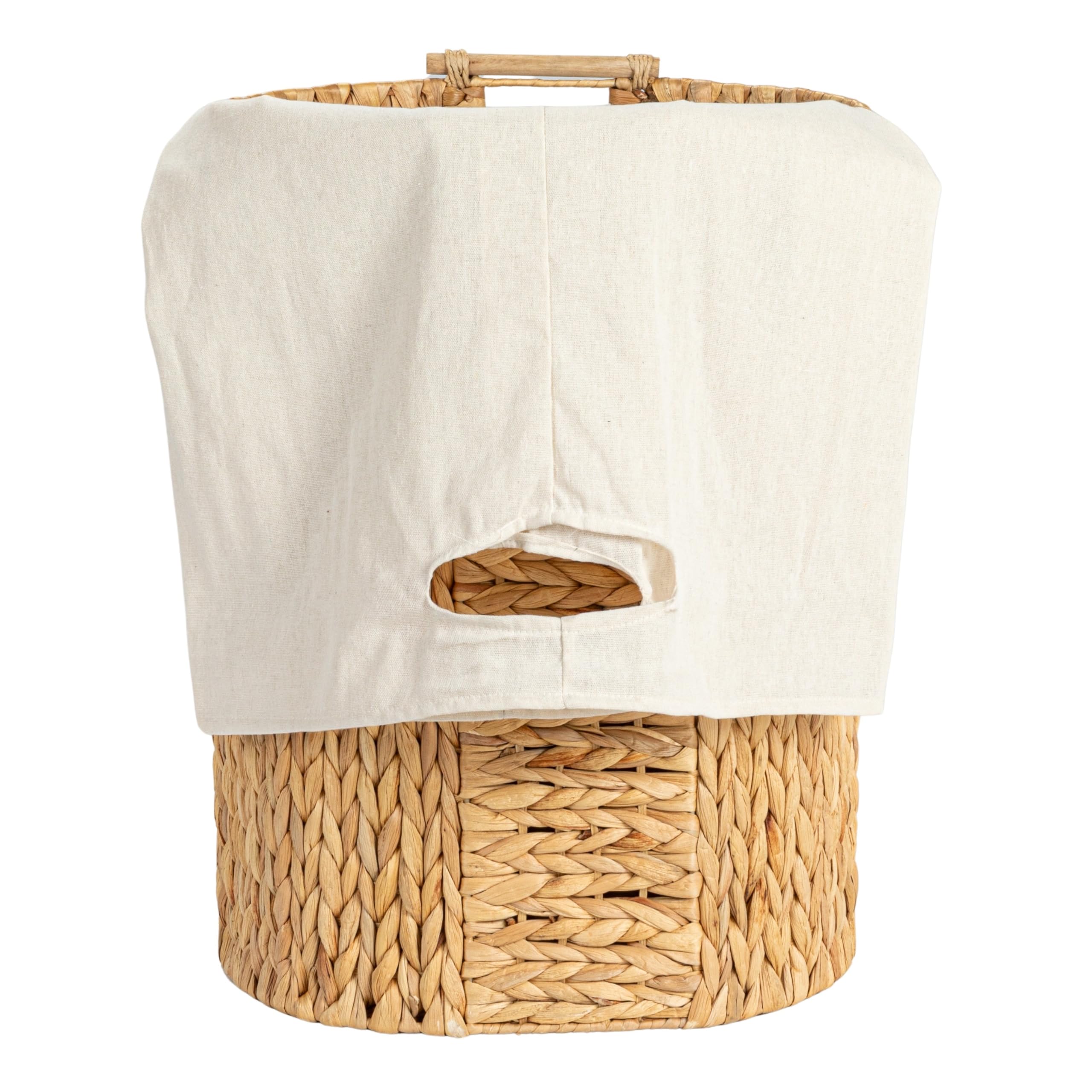 Household Essentials Handwoven Water Hyacinth Oval Hamper Set with Cotton Lining, Natural, Set of 2