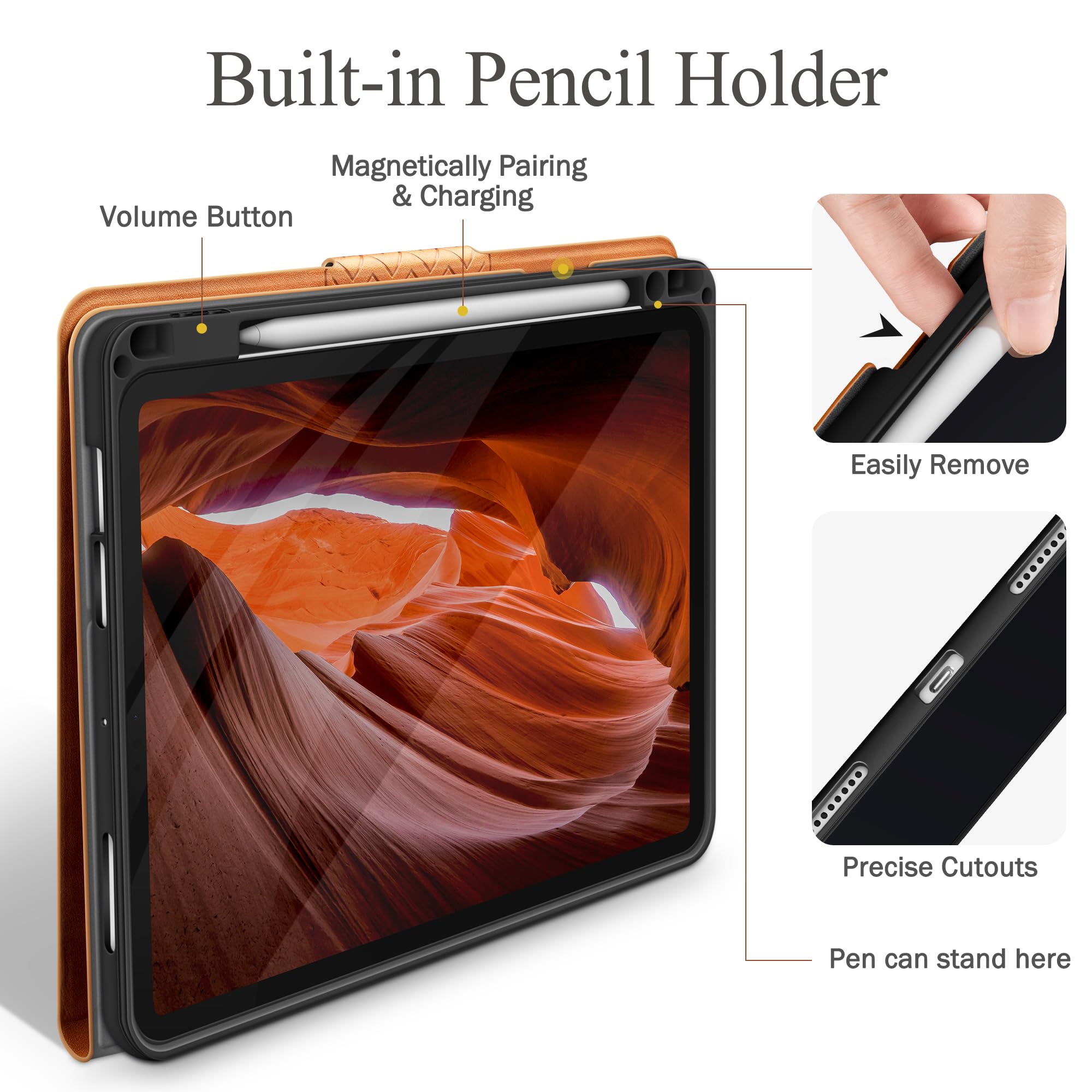 auaua Case for iPad Air 11 Inch (2024)/iPad Air 5th/4th Generation (2022/2020) with Pencil Holder, Auto Sleep/Wake, Adjustable Angle (Brown)