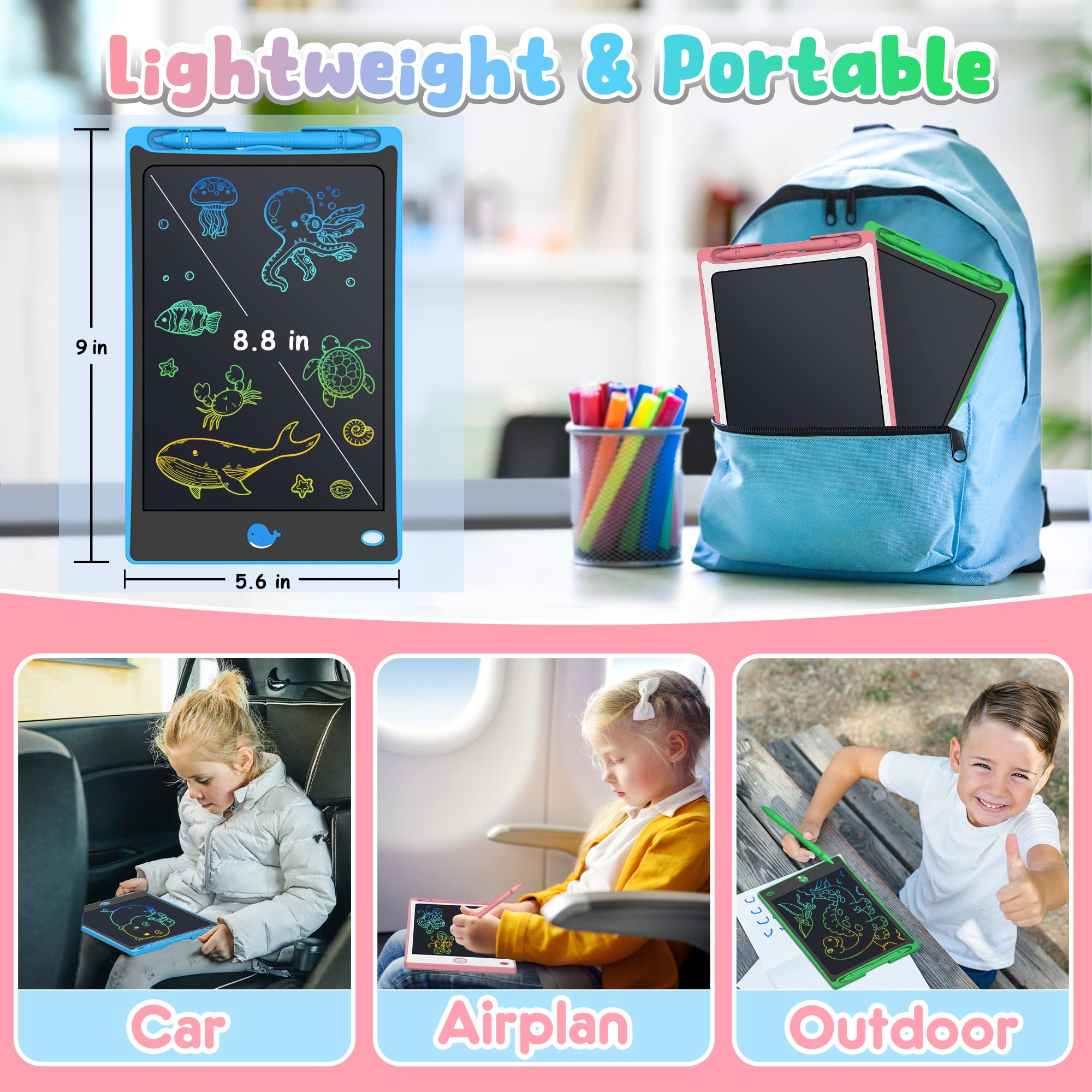 Hockvill LCD Writing Tablet for Kids 8.8 Inch, Toys for Girls Boys Drawing Pad for 3 4 5 6 7 8 Year Old Kid, Toddler Magnetic Doodle Board Travel Essentials Christmas Birthday Gift for Children