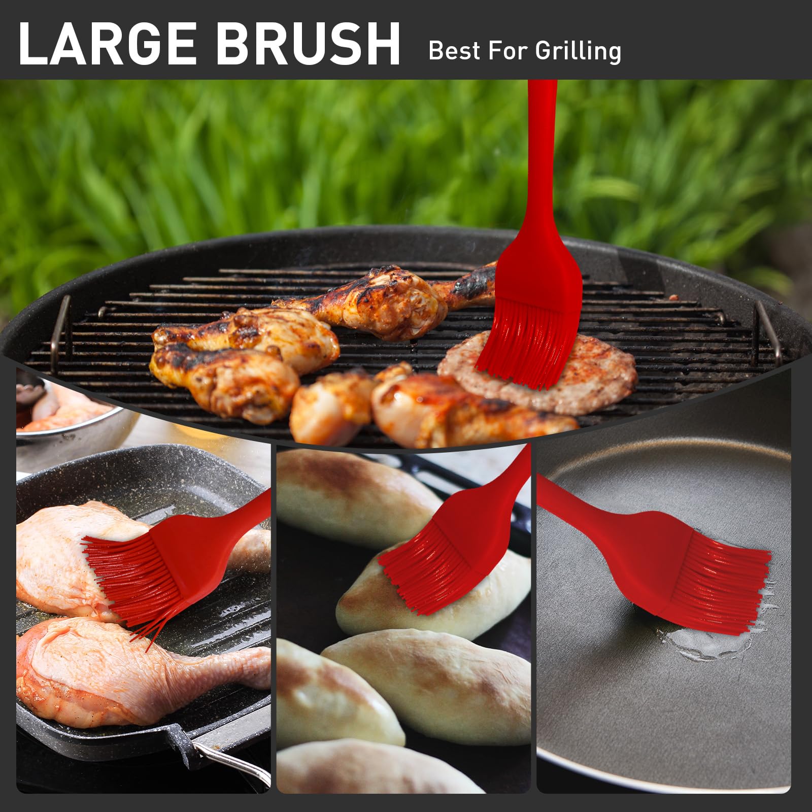 Begonia Silicone Basting Pastry Brush-2pcs Heat Resistant Cooking Brush for Oil, Sauce, Butter, BBQ, Grill and Marinade, BPA Free, Dishwasher Safe