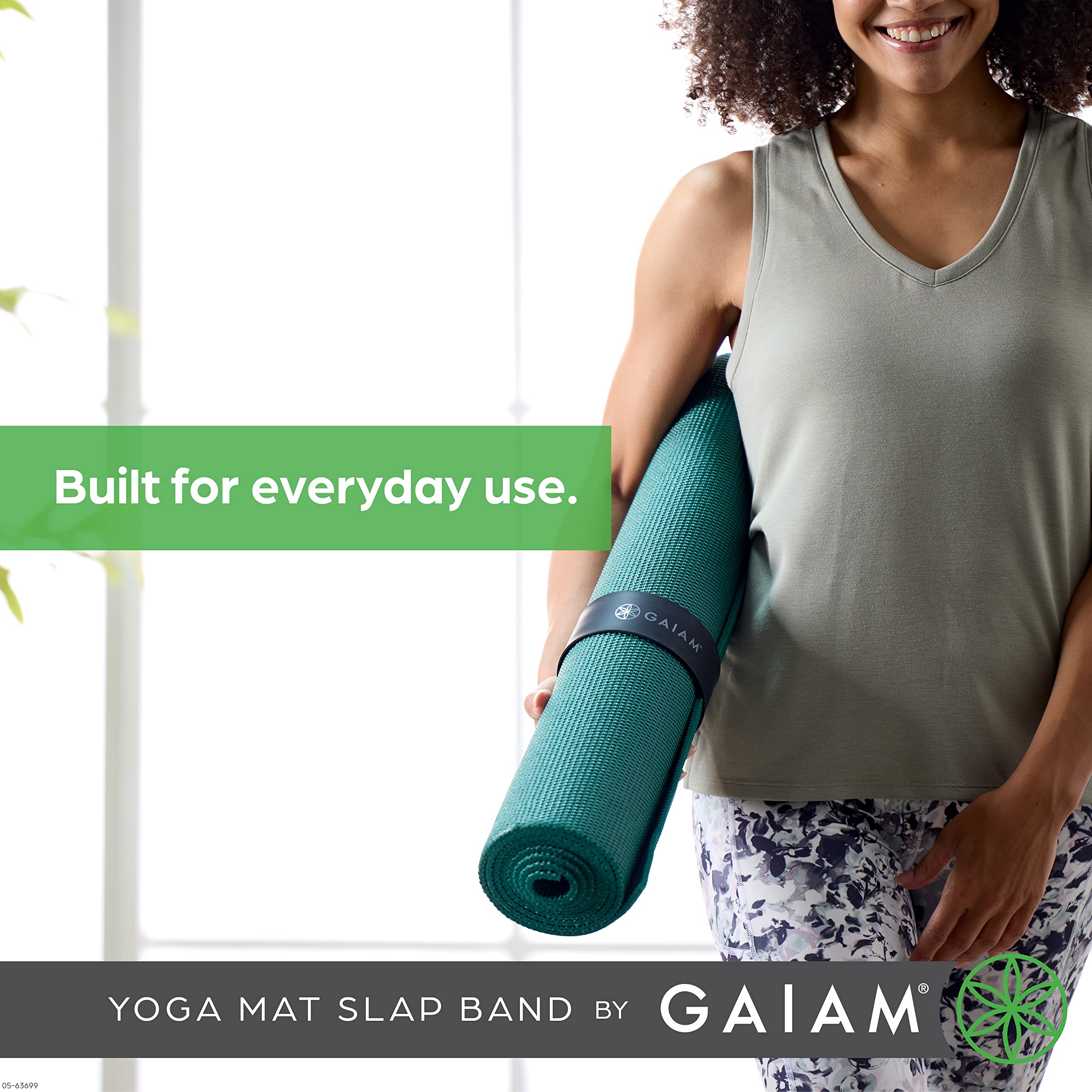 Gaiam Yoga Mat Strap Slap Band - Keeps Your Mat Tightly Rolled and Secure with One Snap - Strong Clasp for Yoga Mat Storage and Travel - Fits Most Size Mats (20"L x 1.5"W), Black