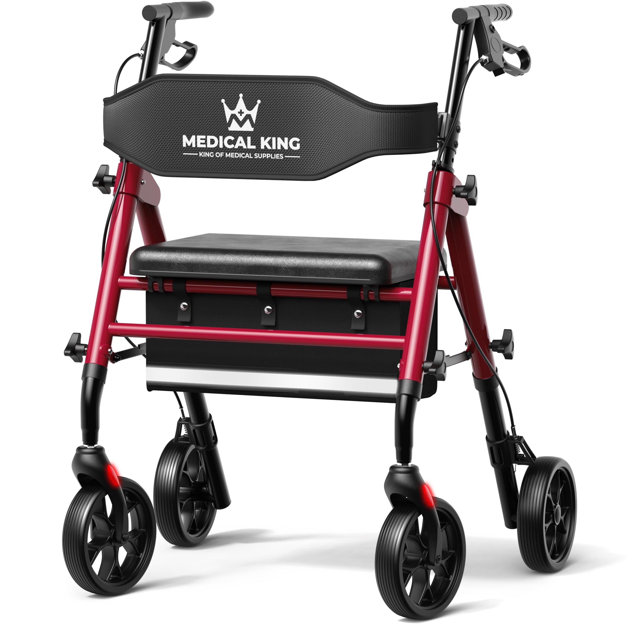 Walkers for Seniors with Seat Foldable Rollator Walker with 8" Wheels, Adjustable Handle Height, Comfortable Seat, 350 lb Capacity, Lightweight Rolling Walker with Storage Pouch - Red