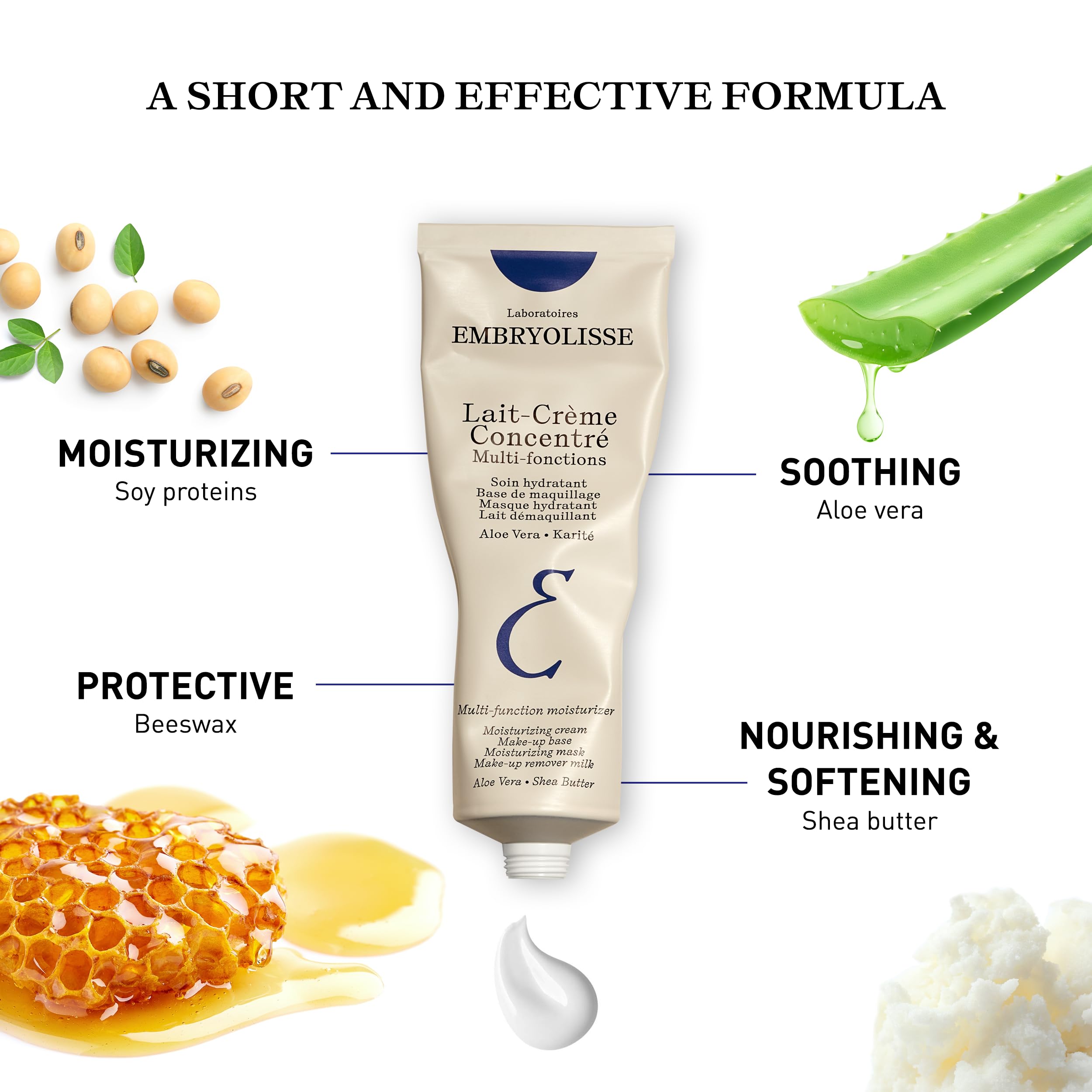 Embryolisse Lait-Crème Concentré, Multifunction Daily Moisturizer, Primer, and Makeup Remover, Suitable for All Skin Types. French Face Cream With Shea Butter & Aloe Vera, 1.01 Fl Oz