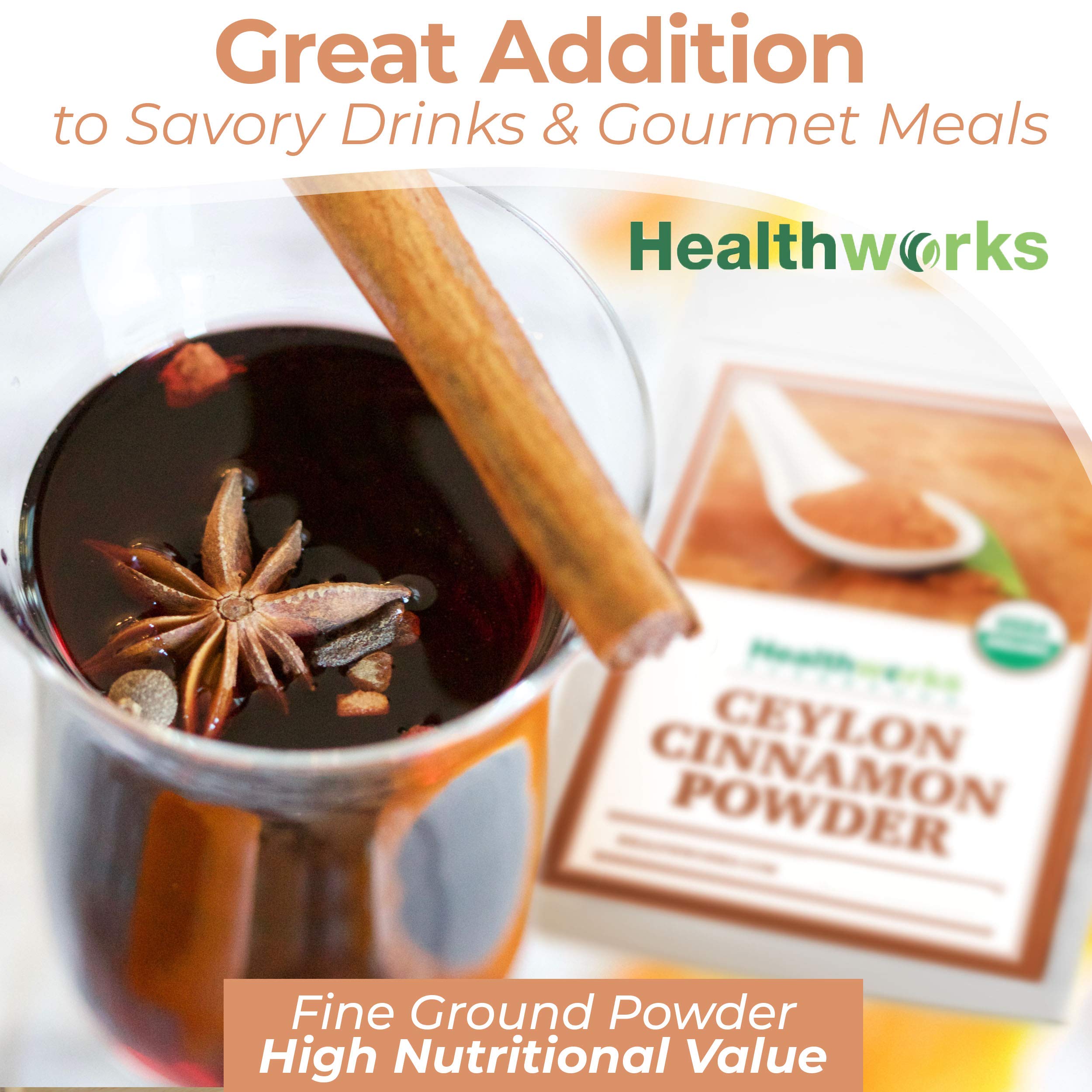 Healthworks Ceylon Cinnamon Powder Ground Raw Organic (16 Ounces / 1 Pound) | Keto, Vegan & Non-GMO | Great with Coffee, Tea & Oatmeal | Premium Antioxidant Superfood/Spice (1 Pound)