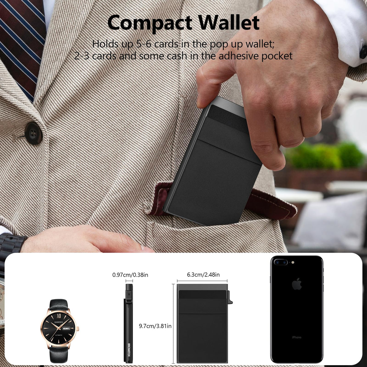 Gifts for Men, Pop Up Minimalist Wallet for Men RFID Blocking Slim Credit Card Holder Front Pocket EDC Mens Wallet (Black)