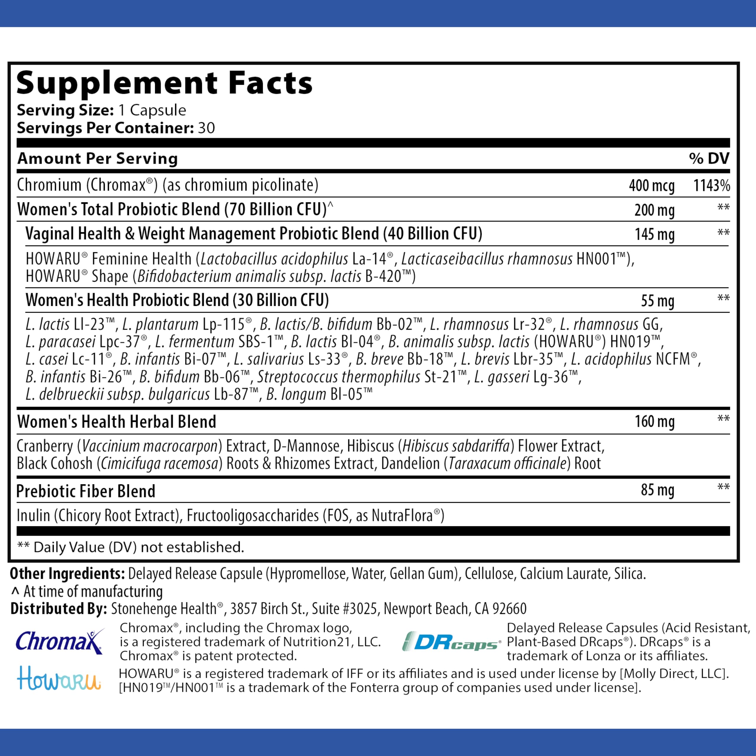 Stonehenge Health Probiotics 70 Billion CFU + 24 Strains, Prebiotic, Dynamic Biotics+ for Women, New Formula for Weight Management, Digestive & Vaginal Support, Delayed Release Shelf Stable Non-GMO